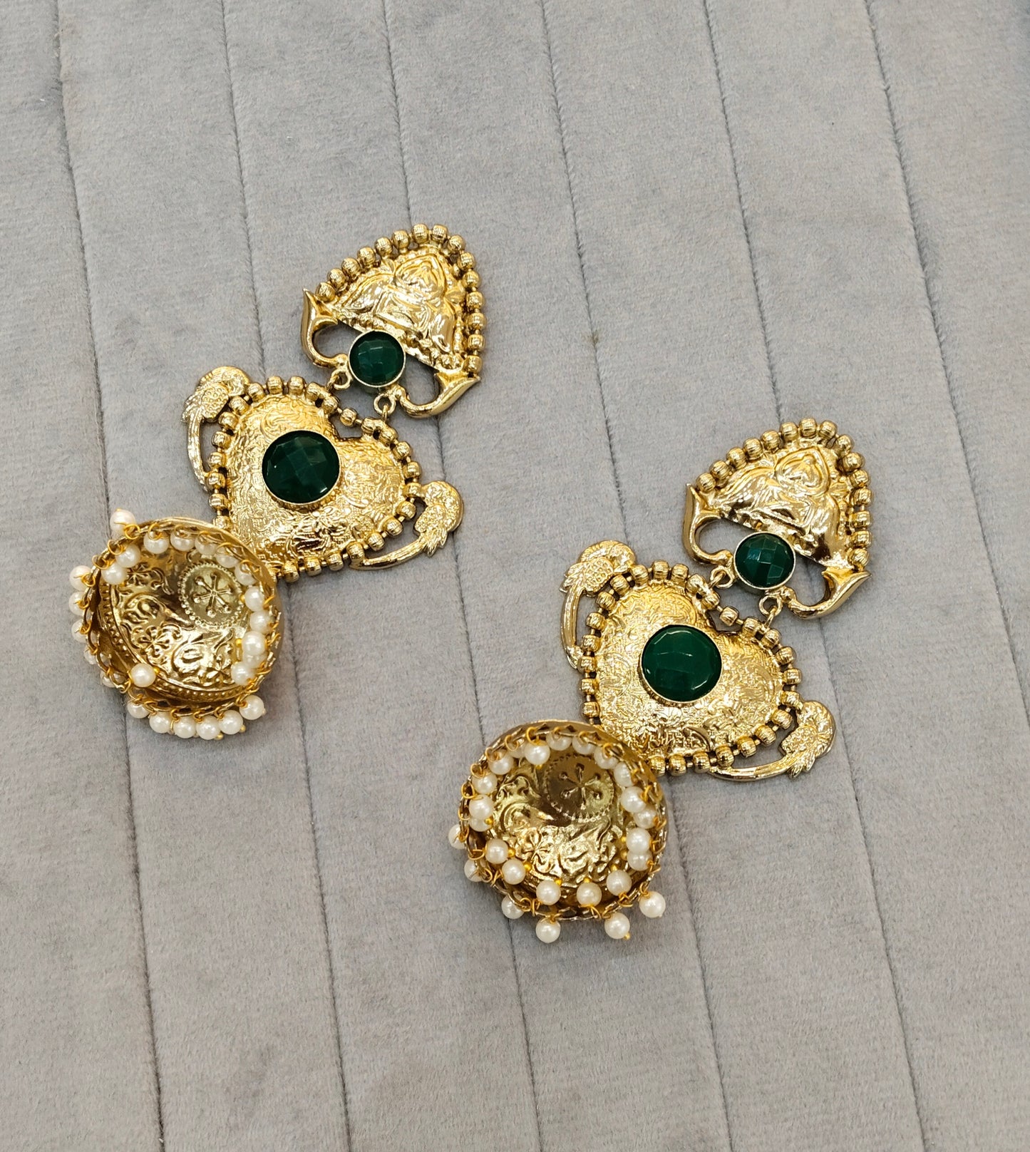 Green Antique Gold Bollywood Indian Sidhu Earrings