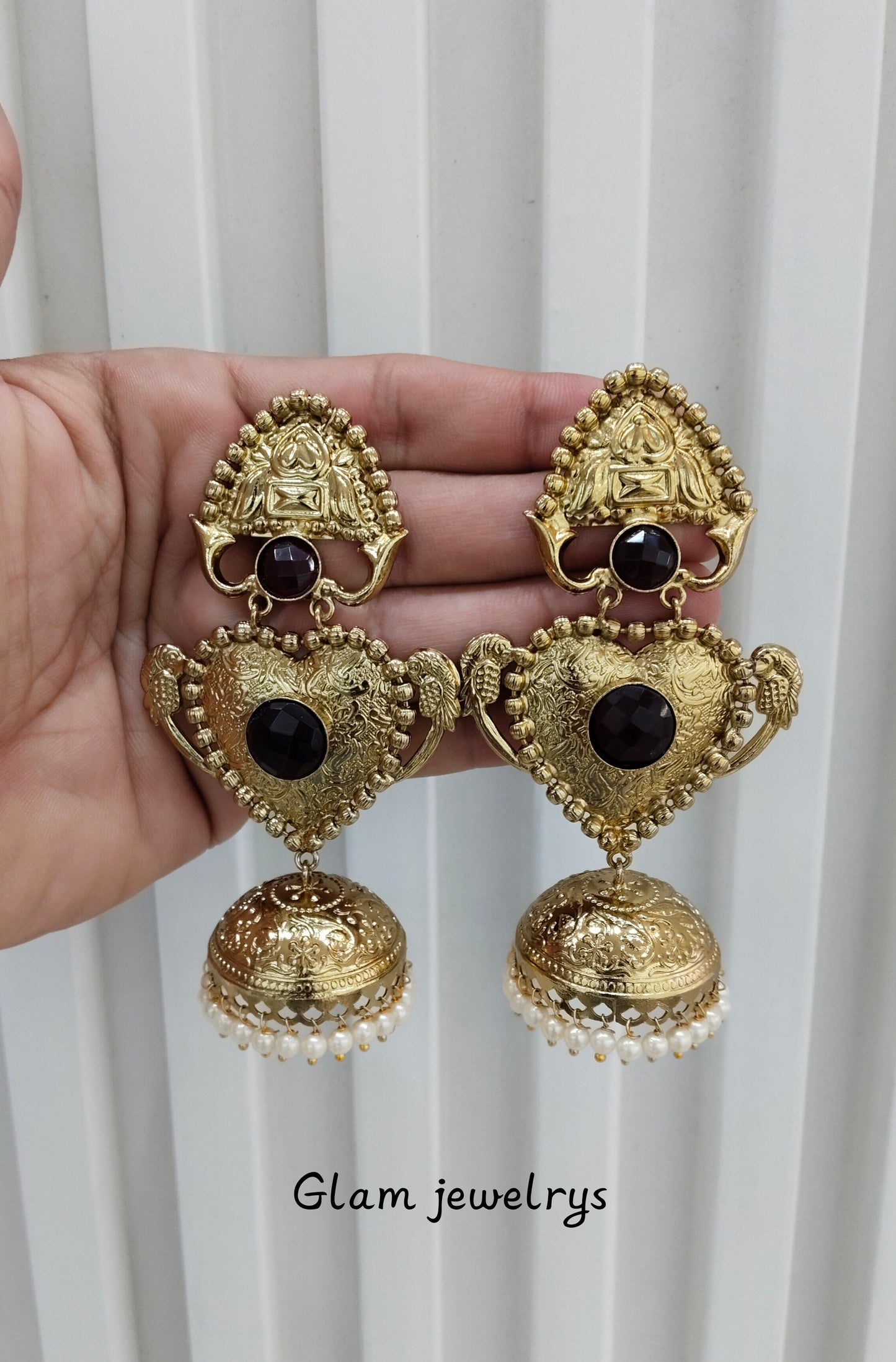 Maroon Antique Gold Bollywood Indian Sidhu Earrings