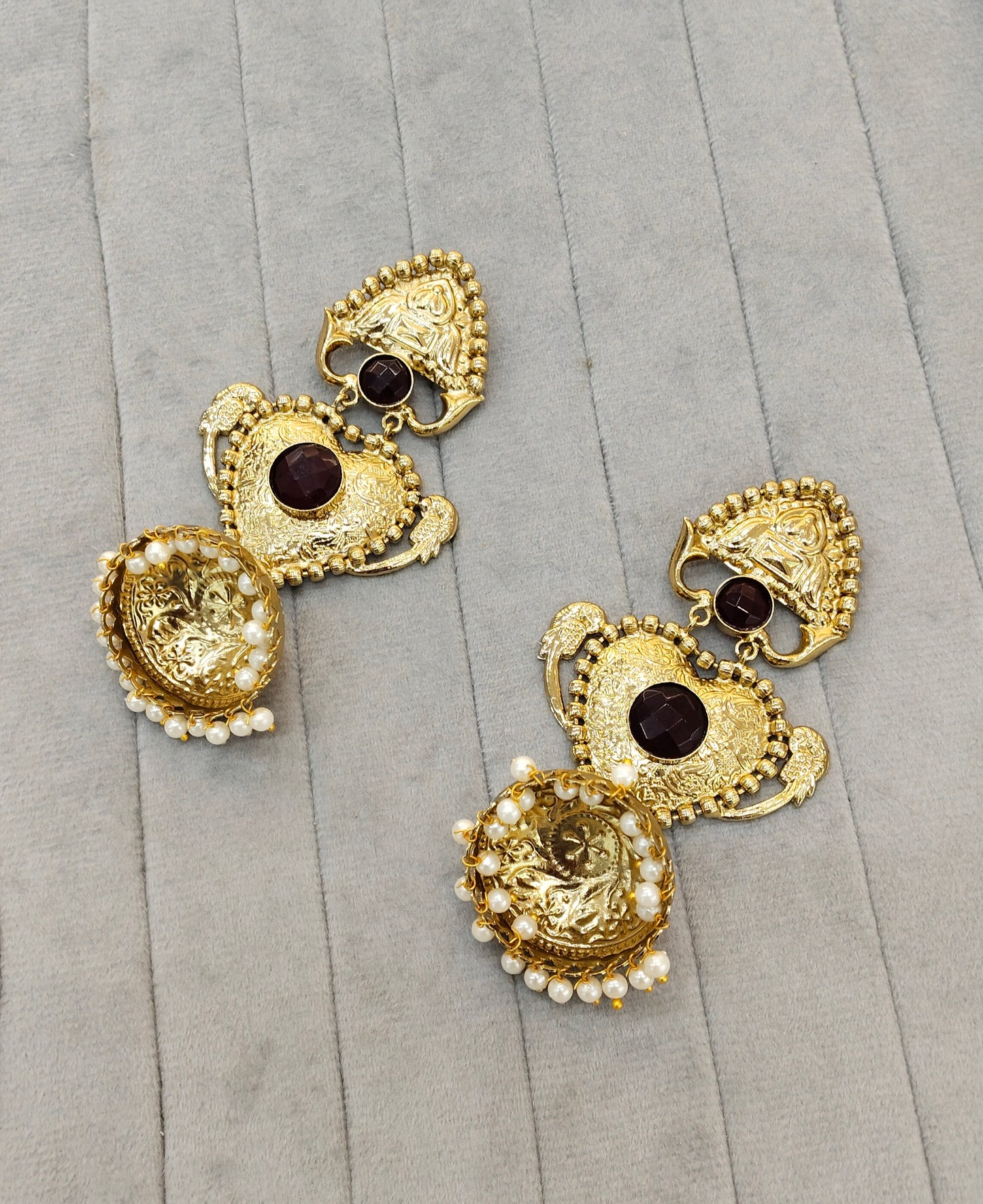 Maroon Antique Gold Bollywood Indian Sidhu Earrings