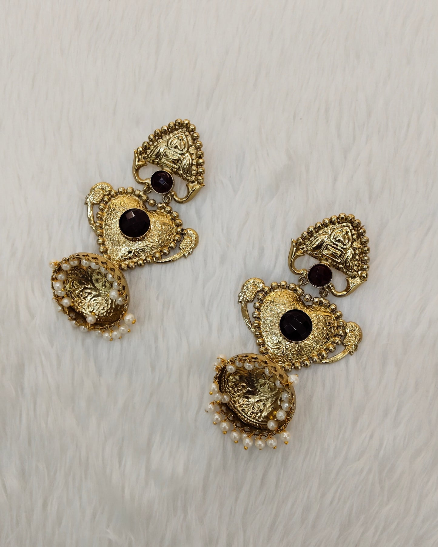Maroon Antique Gold Bollywood Indian Sidhu Earrings