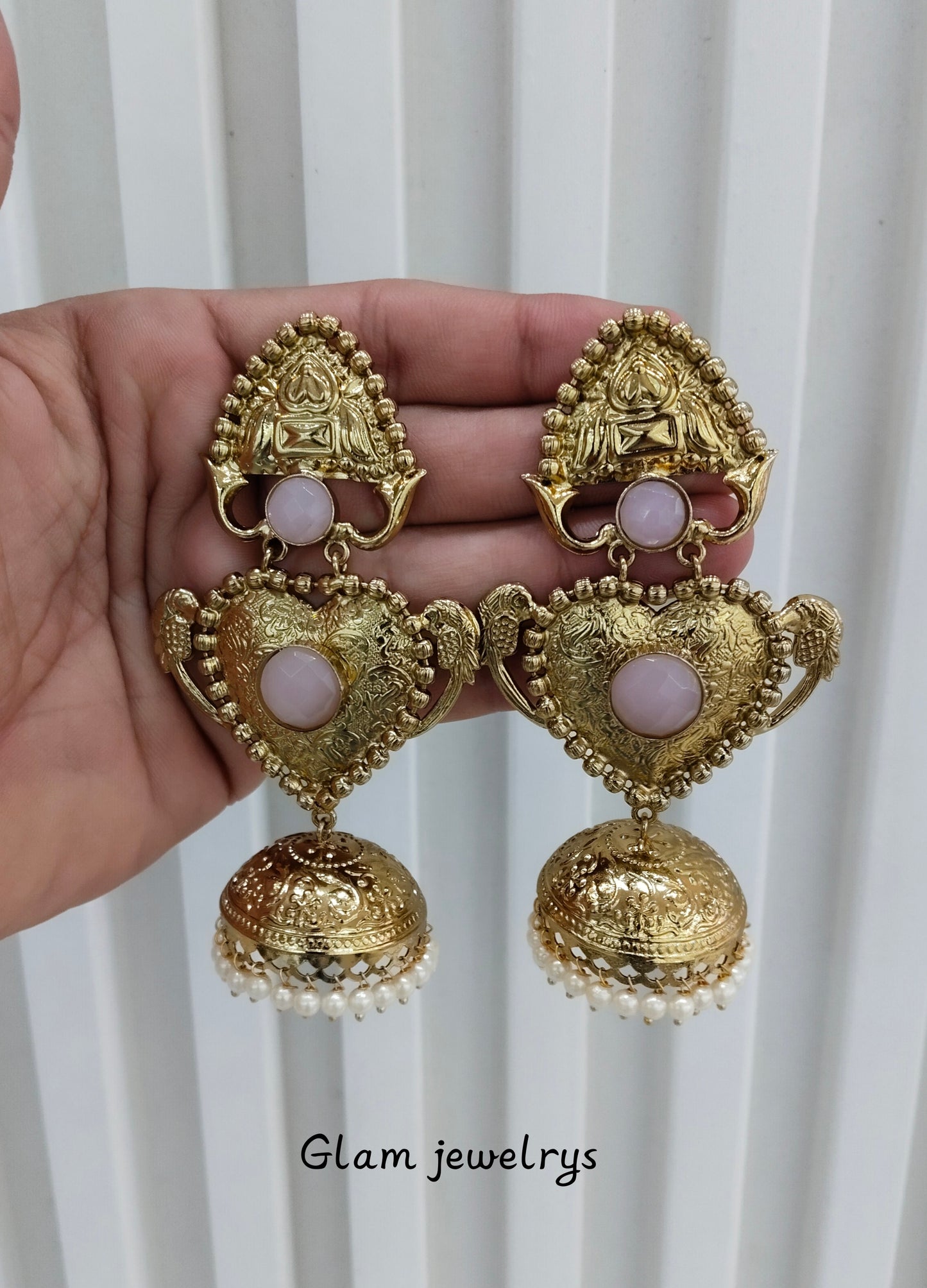 Pink Antique Gold Bollywood Indian Sidhu Earrings
