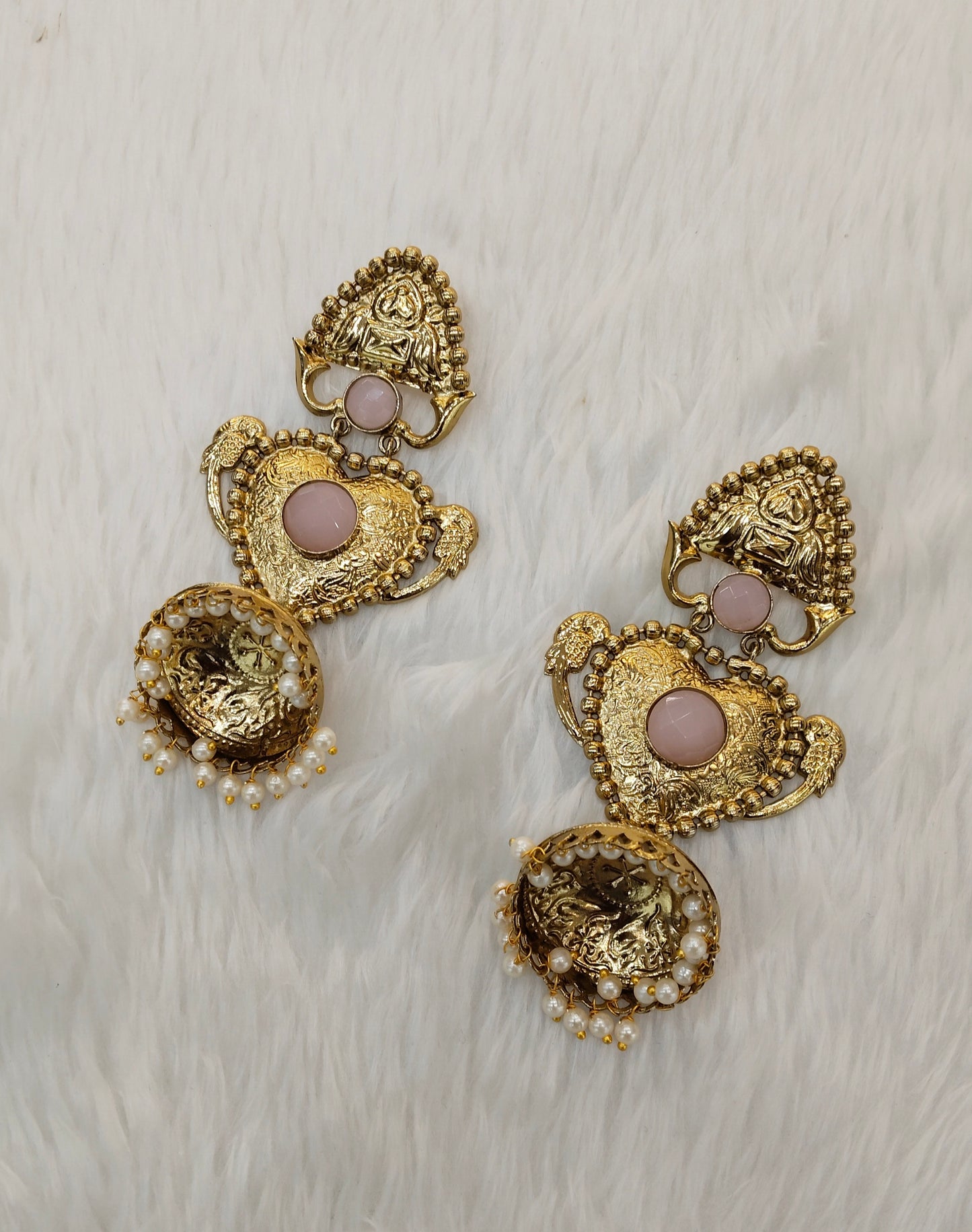 Pink Antique Gold Bollywood Indian Sidhu Earrings