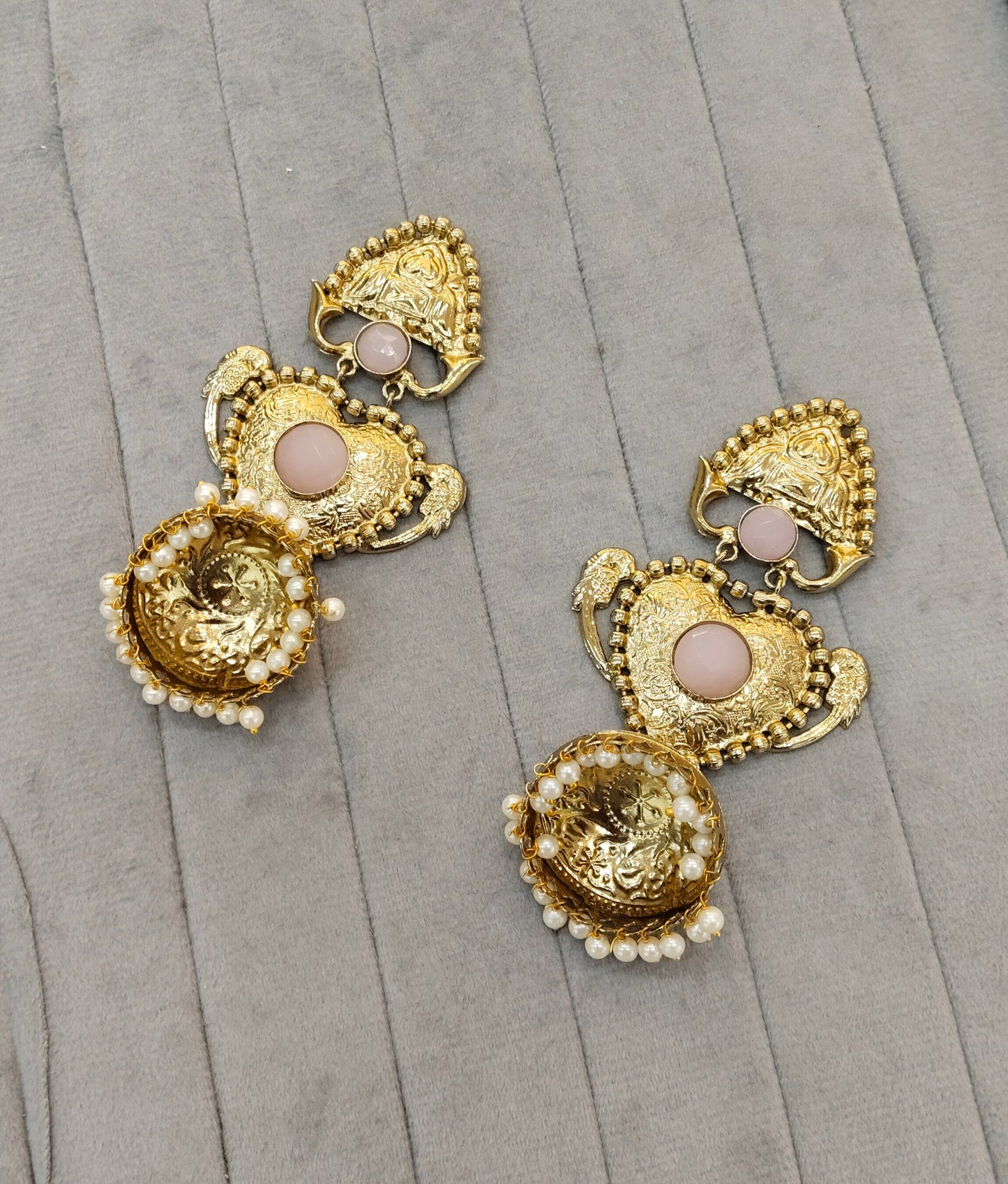 Pink Antique Gold Bollywood Indian Sidhu Earrings