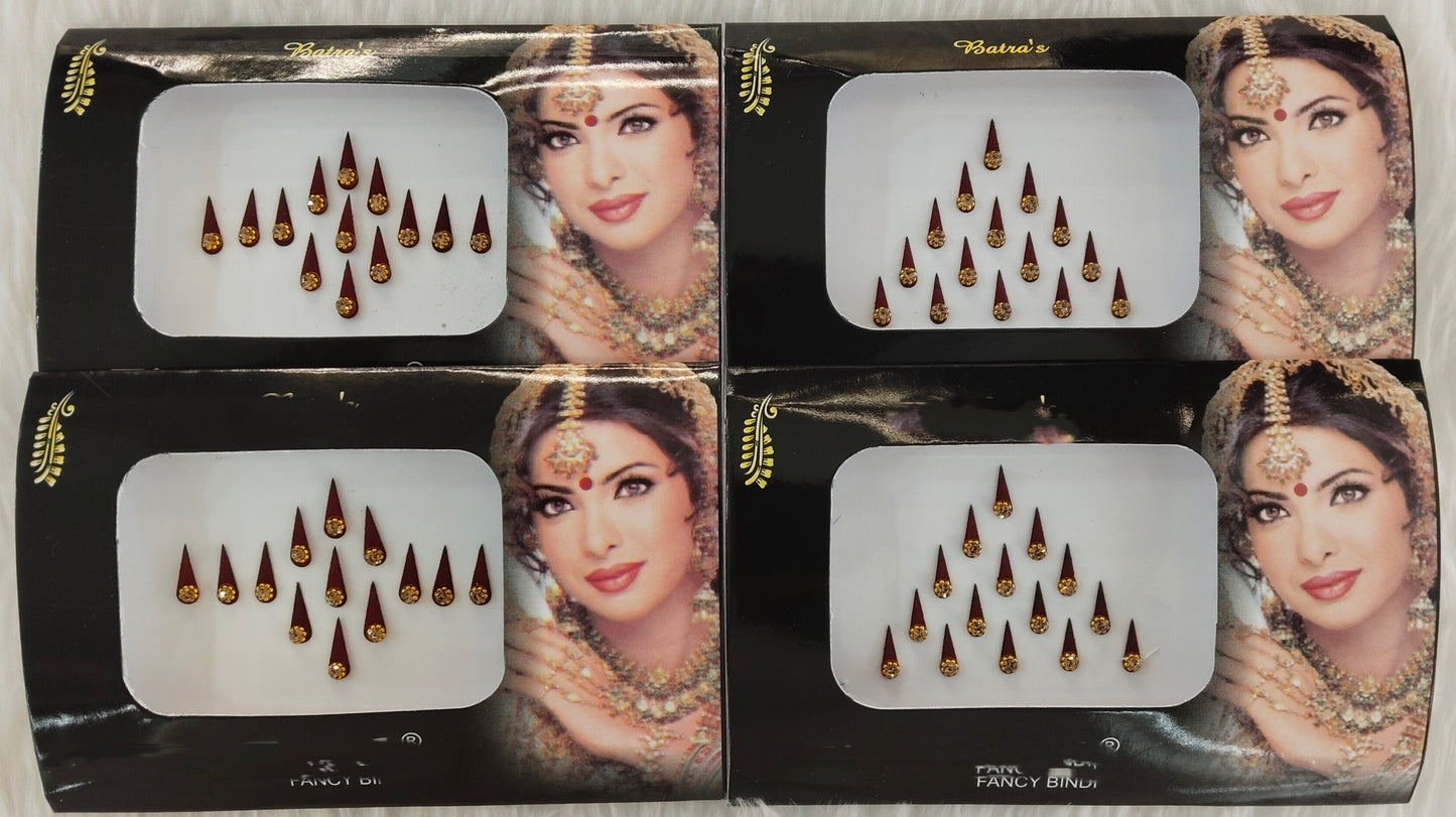Indian Long Bindis Tattoo Sticker Gold Bollywood Card