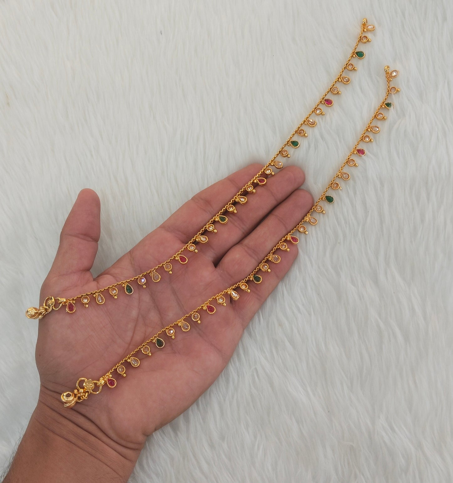 Ruby Green Gold Anklets Jhanjar Payal Indian Jewellery Set
