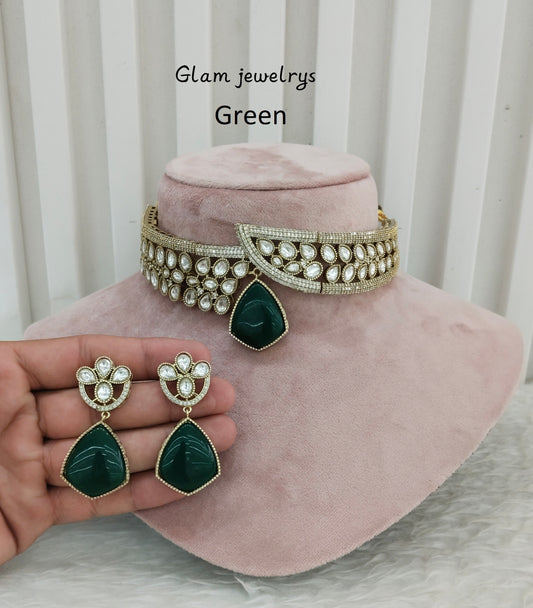 Green Gold Moissanite Kundan Choker Indian Jewellery Dhaliwal Set