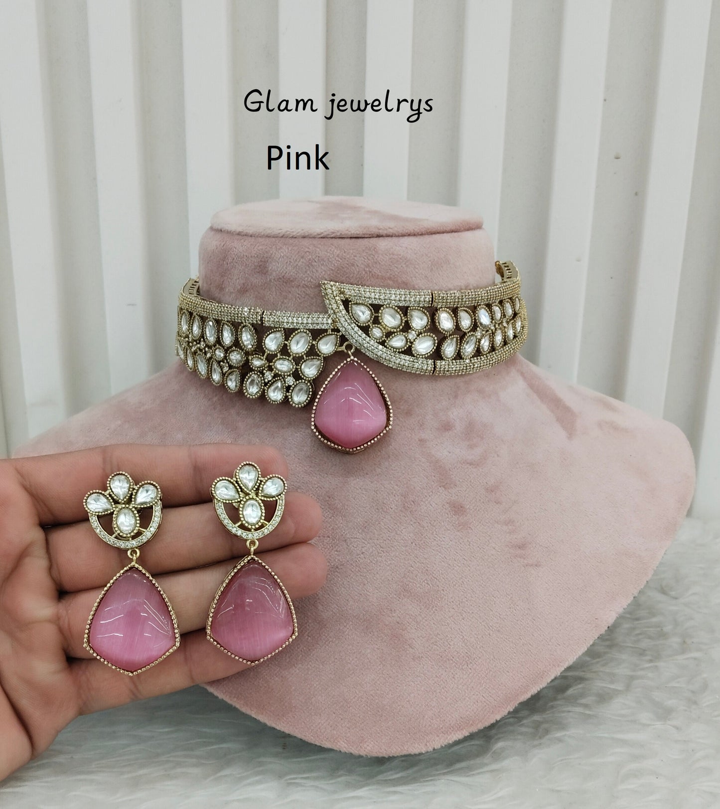 Pink Gold Moissanite Kundan Choker Indian Jewellery Dhaliwal Set