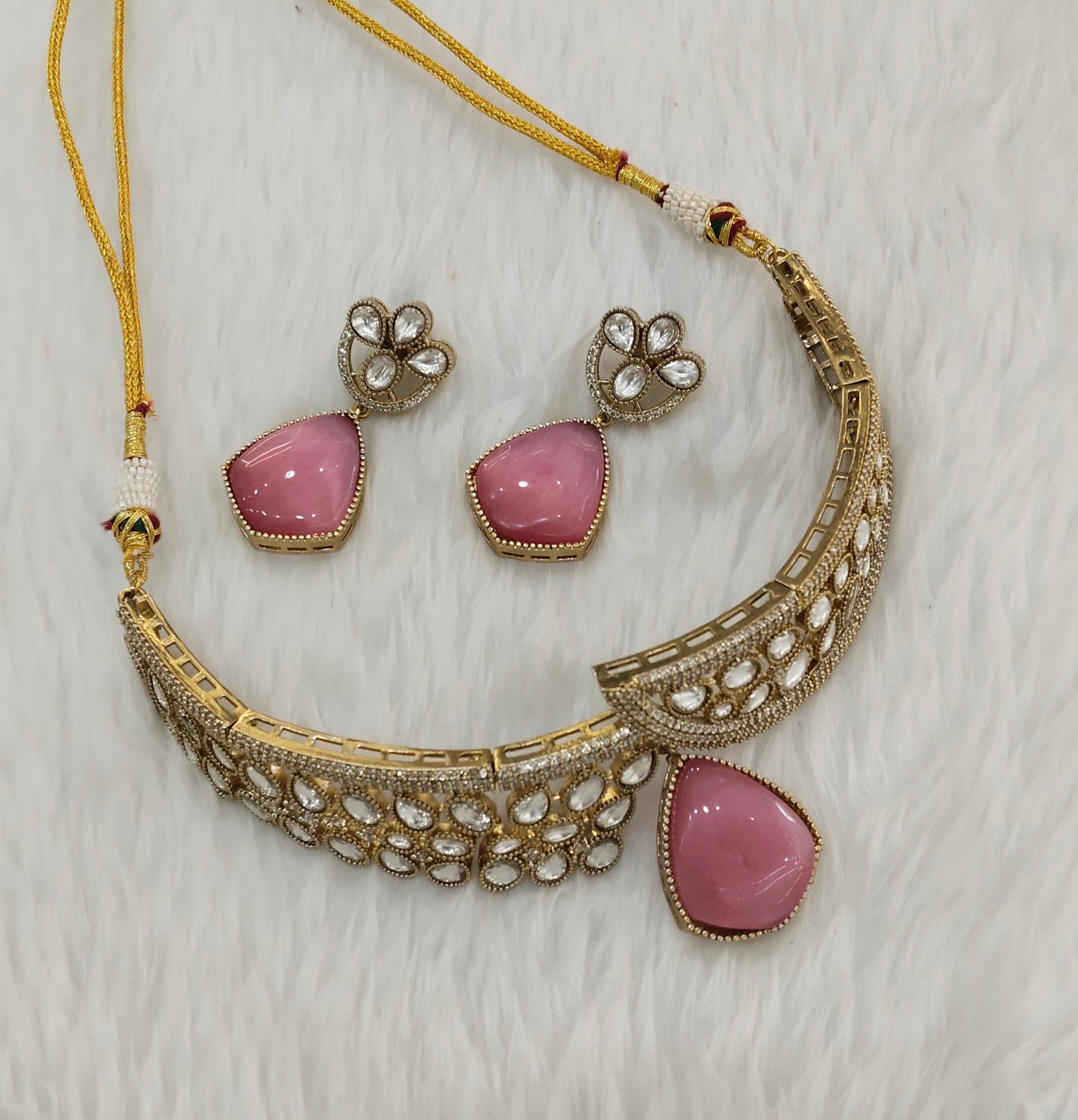 Pink Gold Moissanite Kundan Choker Indian Jewellery Dhaliwal Set