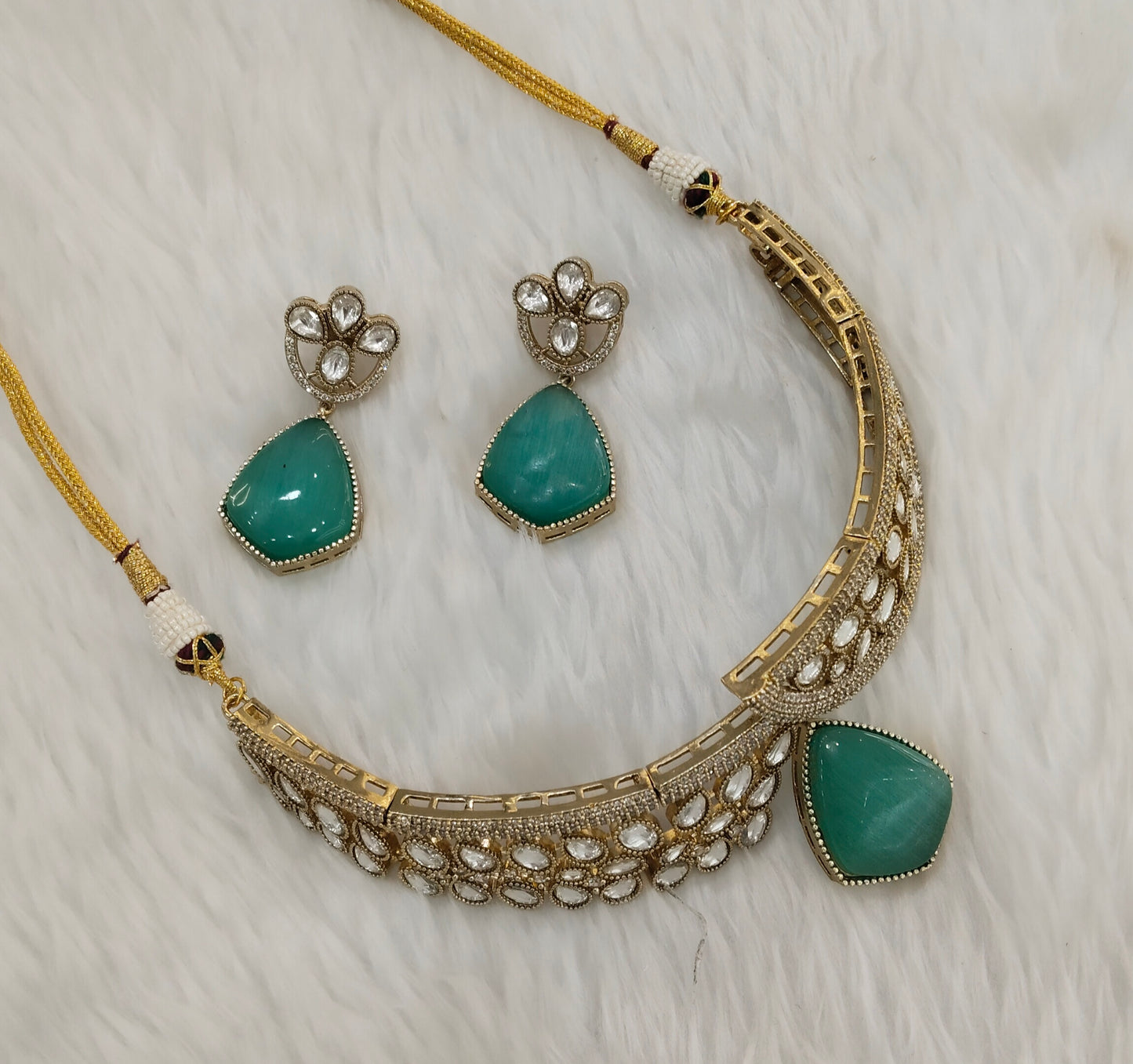 Sage Green Gold Moissanite Kundan Choker Indian Jewellery Dhaliwal Set