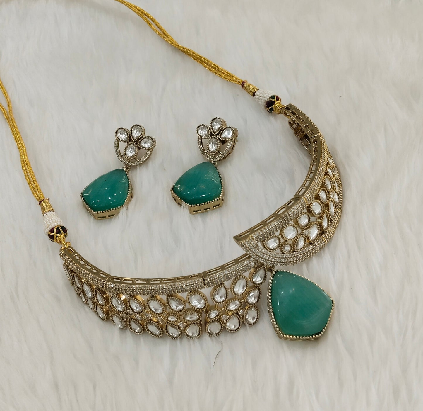 Sage Green Gold Moissanite Kundan Choker Indian Jewellery Dhaliwal Set