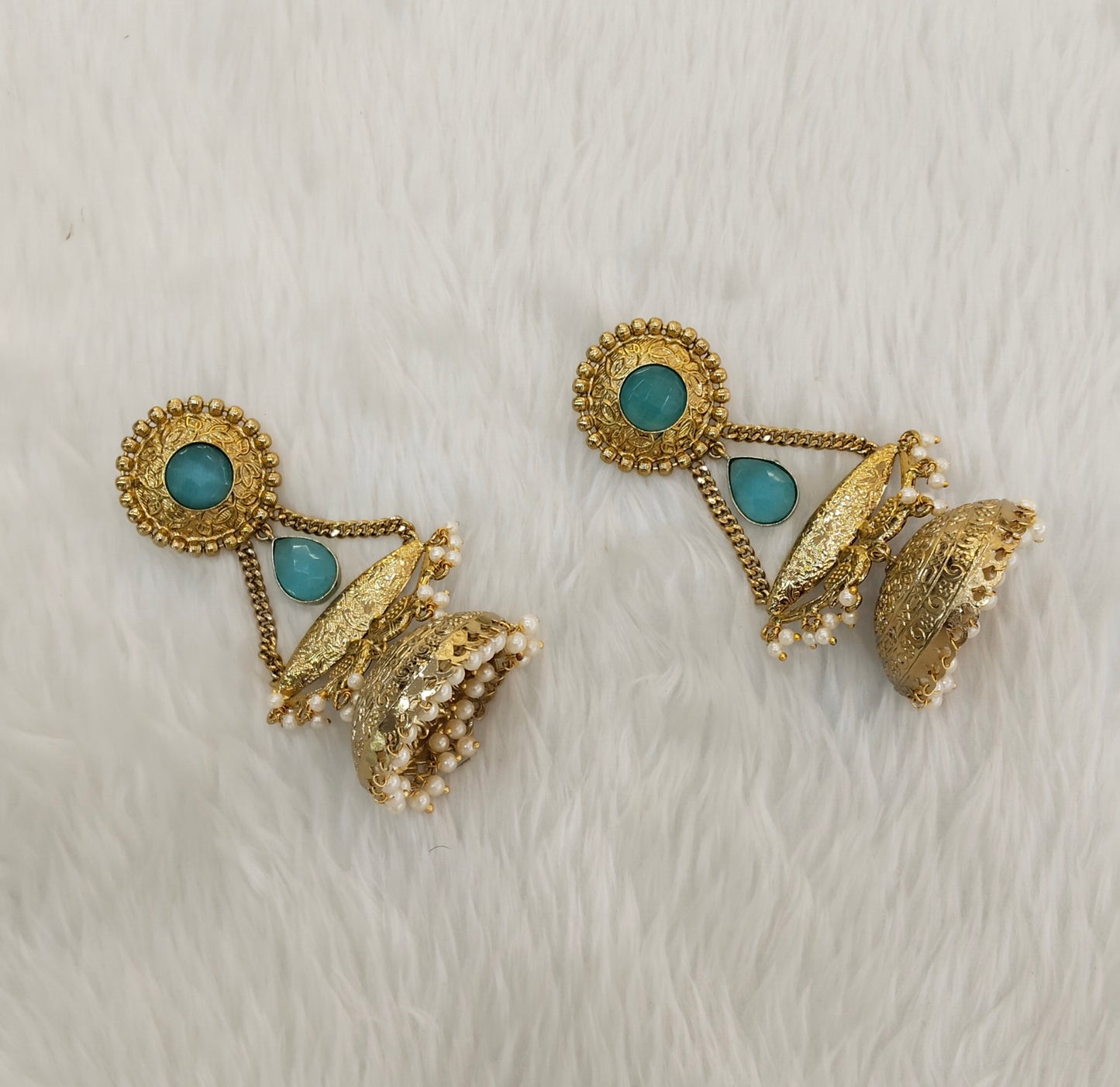 Maroon Antique Gold Jhumka Indian Bollywood Keshav Earrings