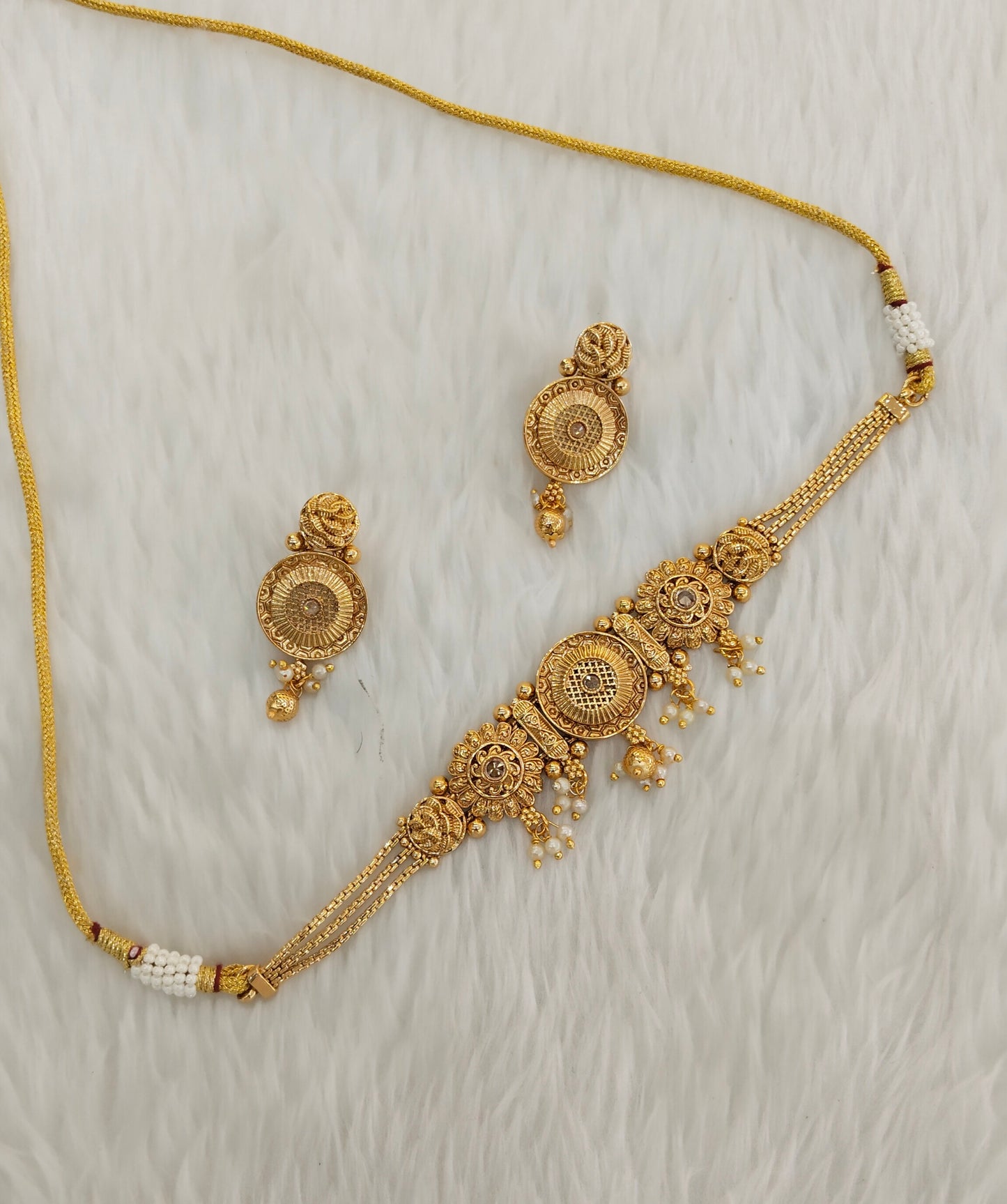 Gold Polki Choker Indian Jewellery Bini Set