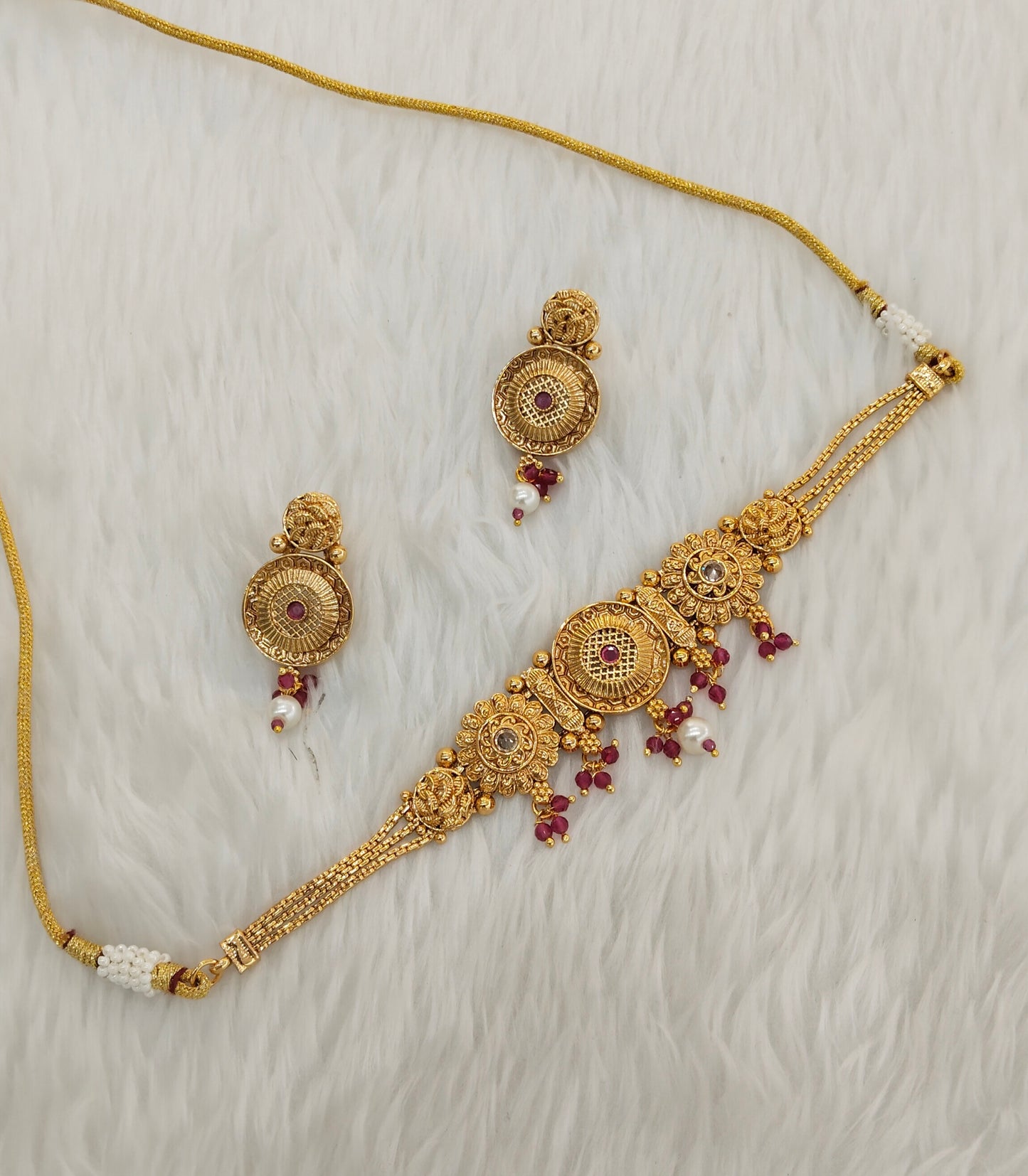 Ruby Gold Polki Choker Indian Jewellery Bini Set