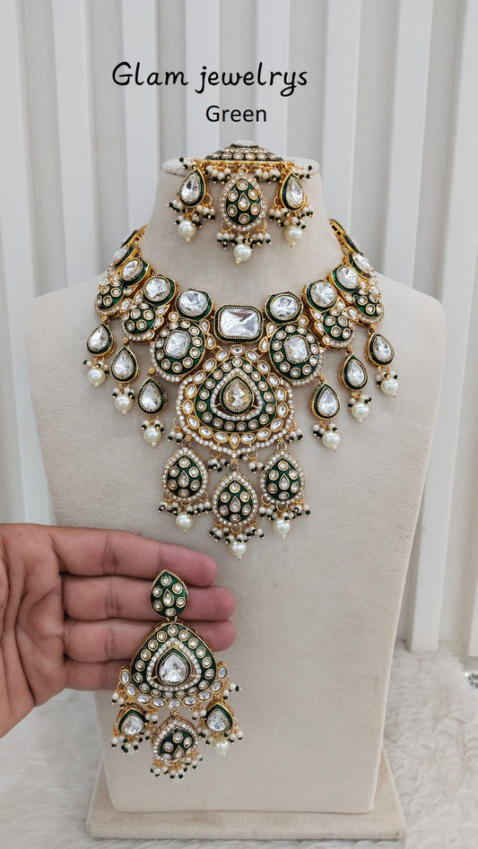 Green Kundan Necklace Indian Jewellery Brarr Set