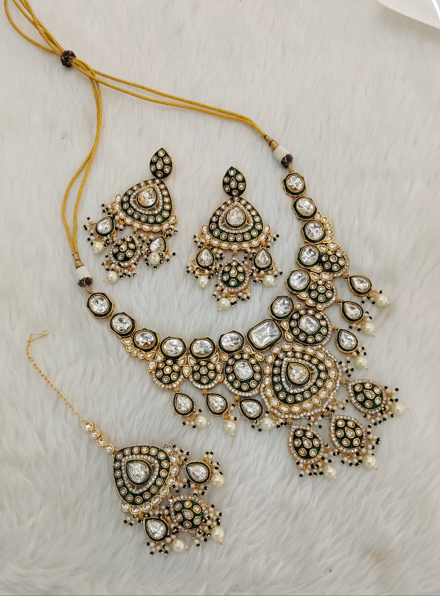 Green Kundan Necklace Indian Jewellery Brarr Set
