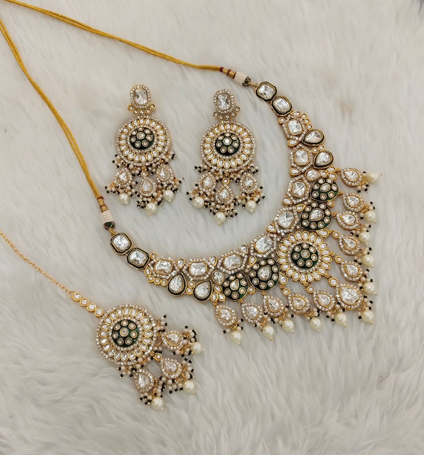 Green Kundan Necklace Indian Jewellery Brarr Set