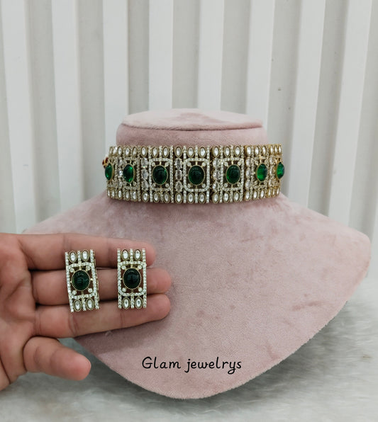Green Gold Moissanite Kundan Choker Indian Jewellery Striker Set
