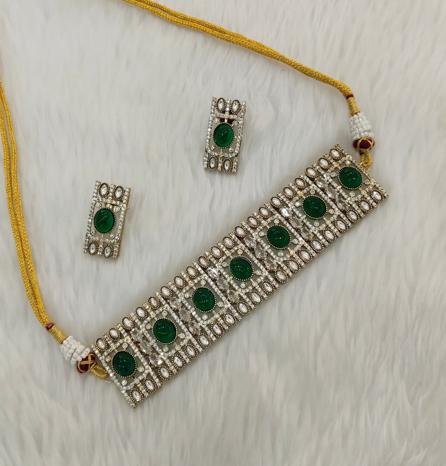 Green Gold Moissanite Kundan Choker Indian Jewellery Striker Set