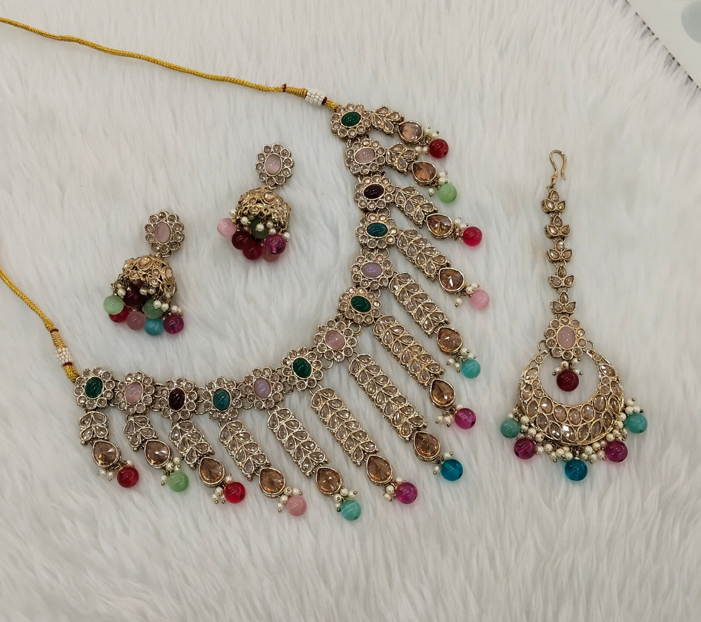 Multi Color Antique Gold Necklace Indian Jewellery animal Set
