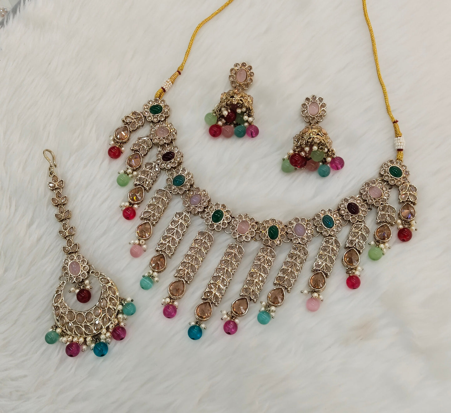 Multi Color Antique Gold Necklace Indian Jewellery animal Set