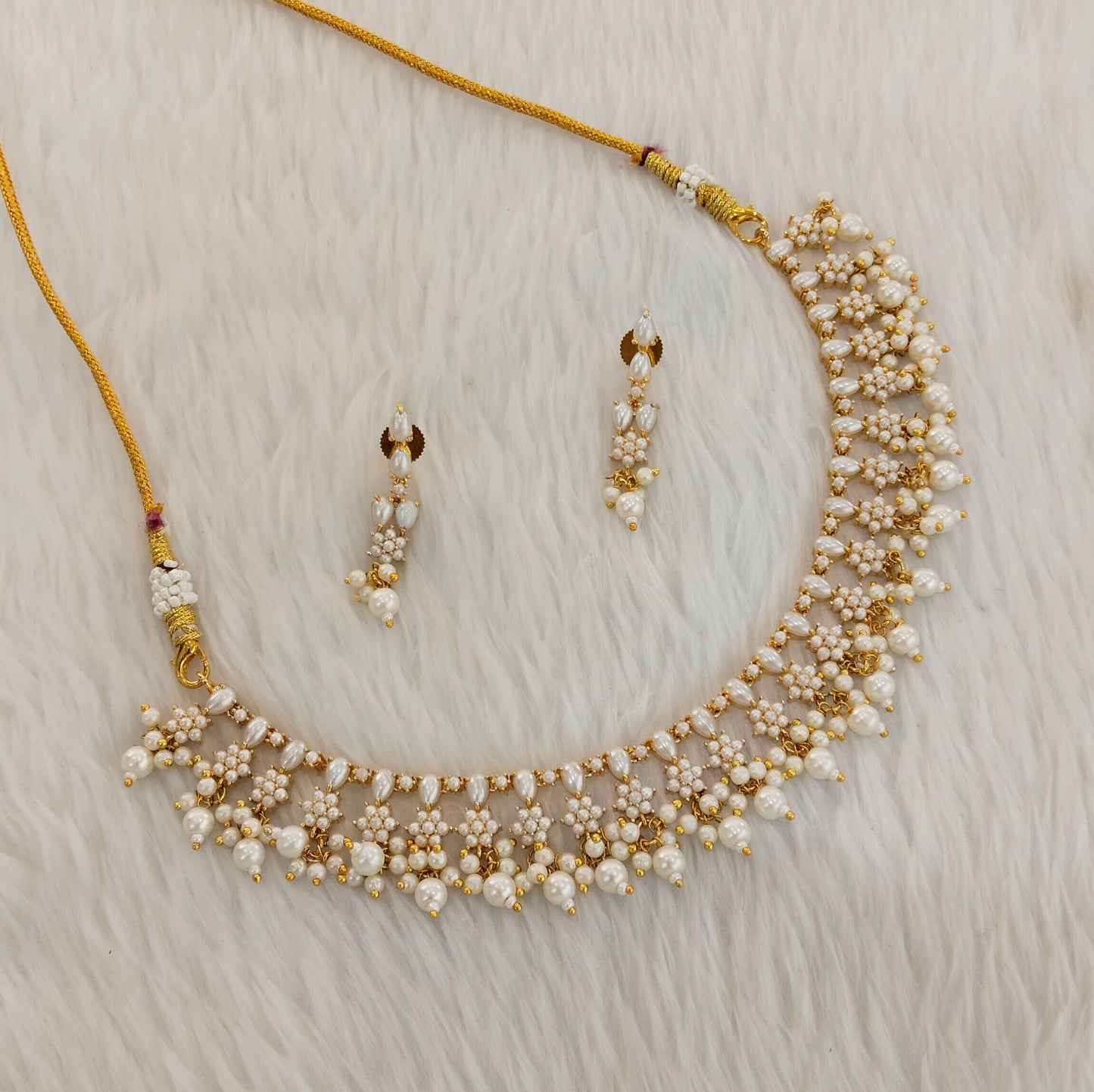 White Pearl Necklace Indian Jewellery Spike Set