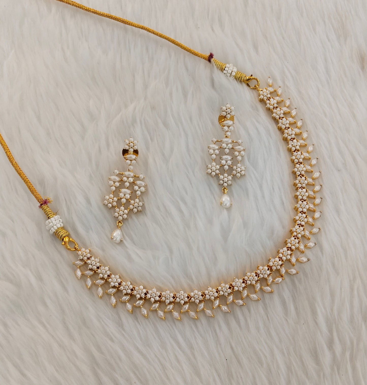 White Pearl Necklace Indian Jewellery Spike Set