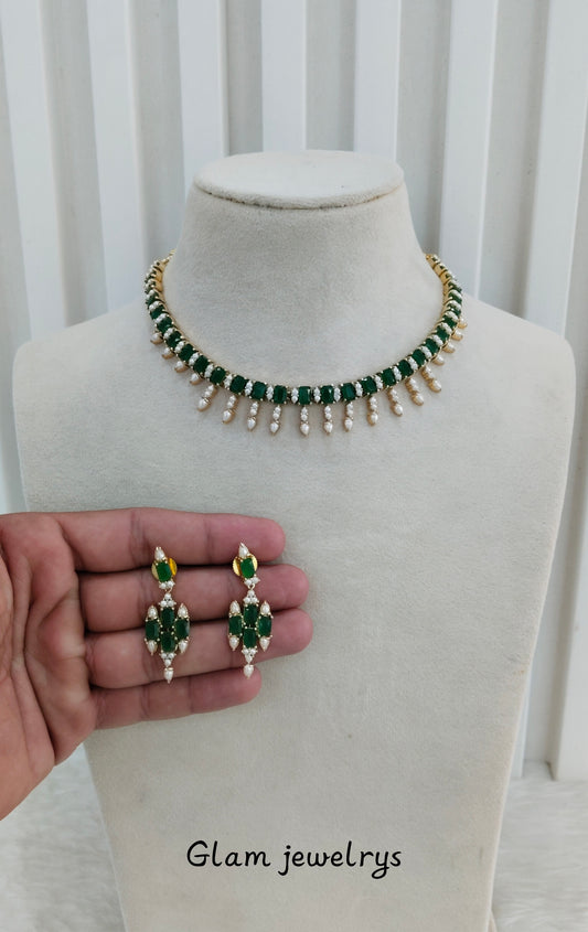 Green Pearl Necklace Indian Jewellery Spike Set