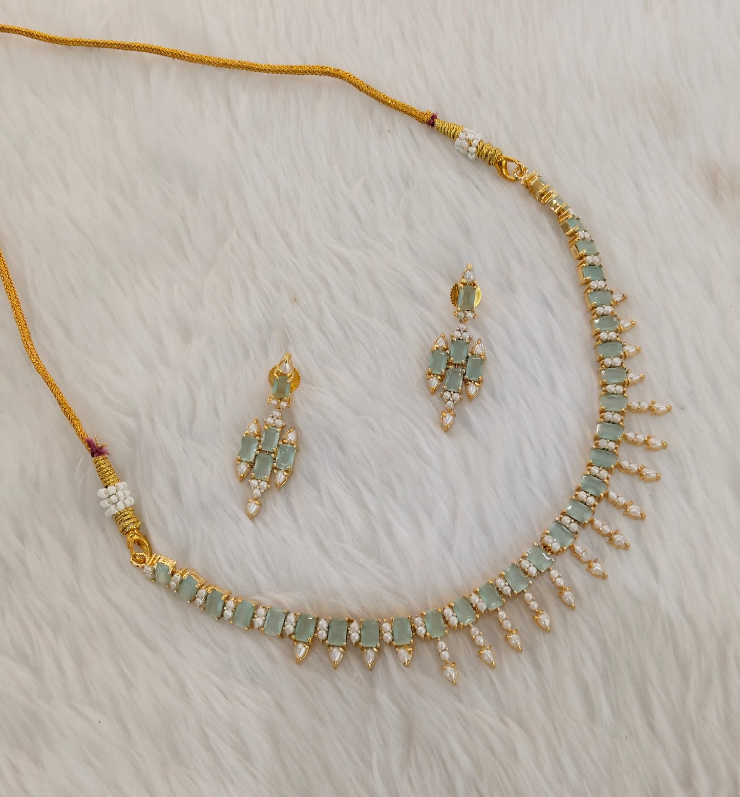 Mint Pearl Necklace Indian Jewellery Spike Set