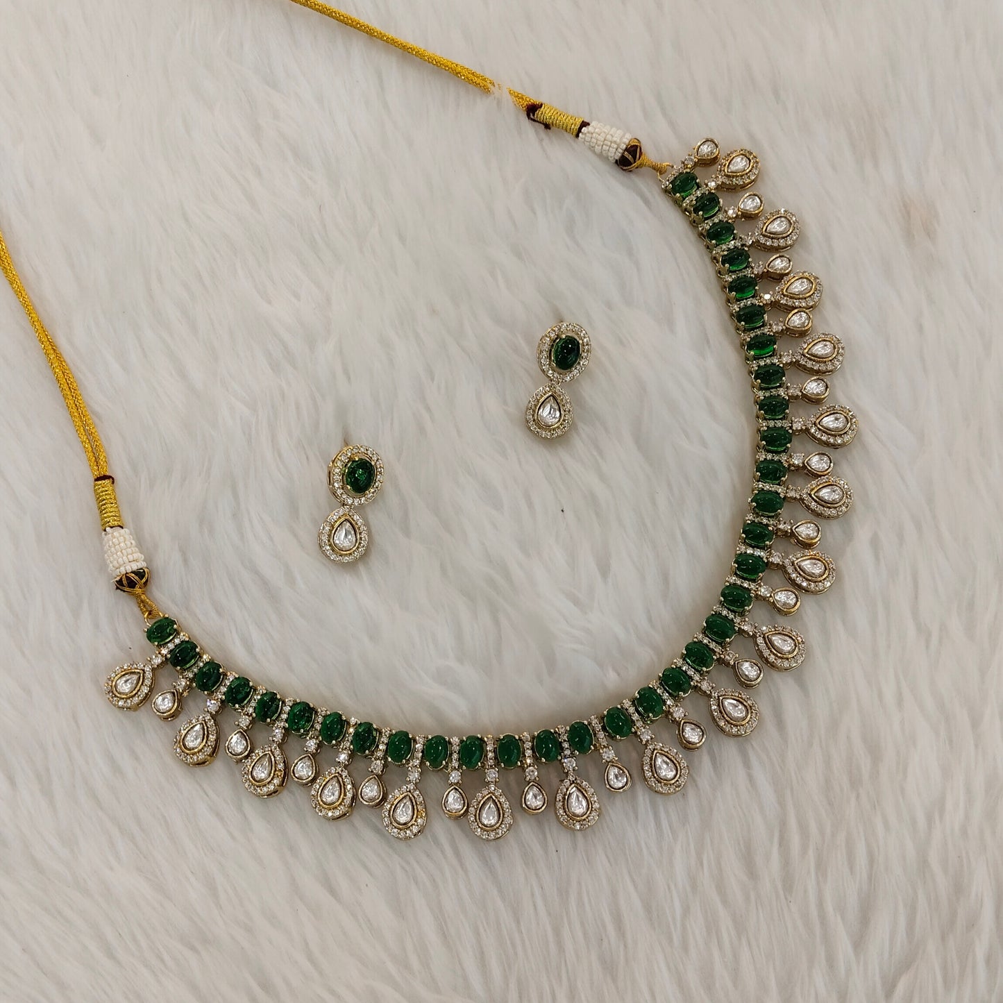 Green Gold Moissanite Kundan Necklace Indian Jewellery Echer Set