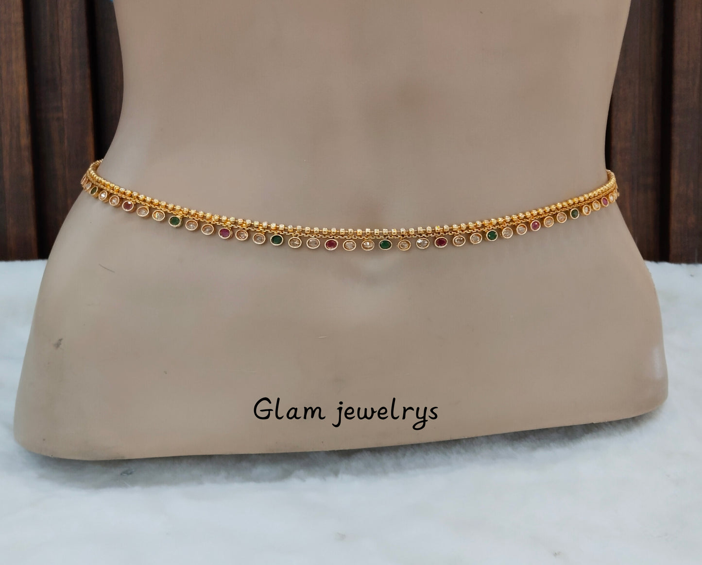 Ruby Green Gold Indian Belly Chain kamarbelt Saree Chain