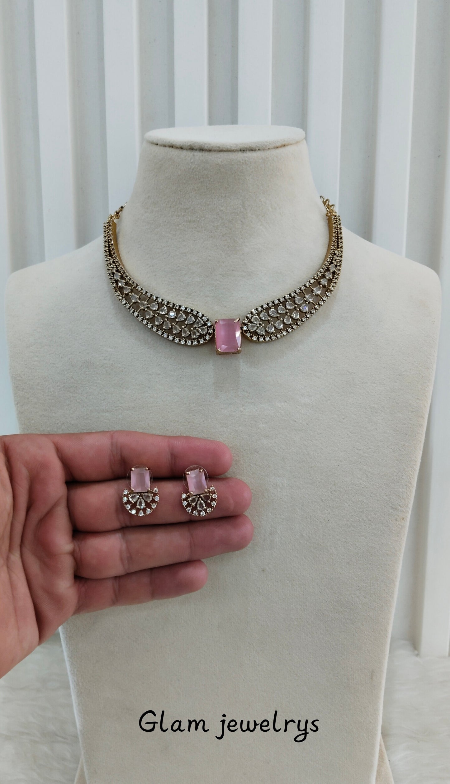 Pink CZ Necklace indian Jewellery Armada Set