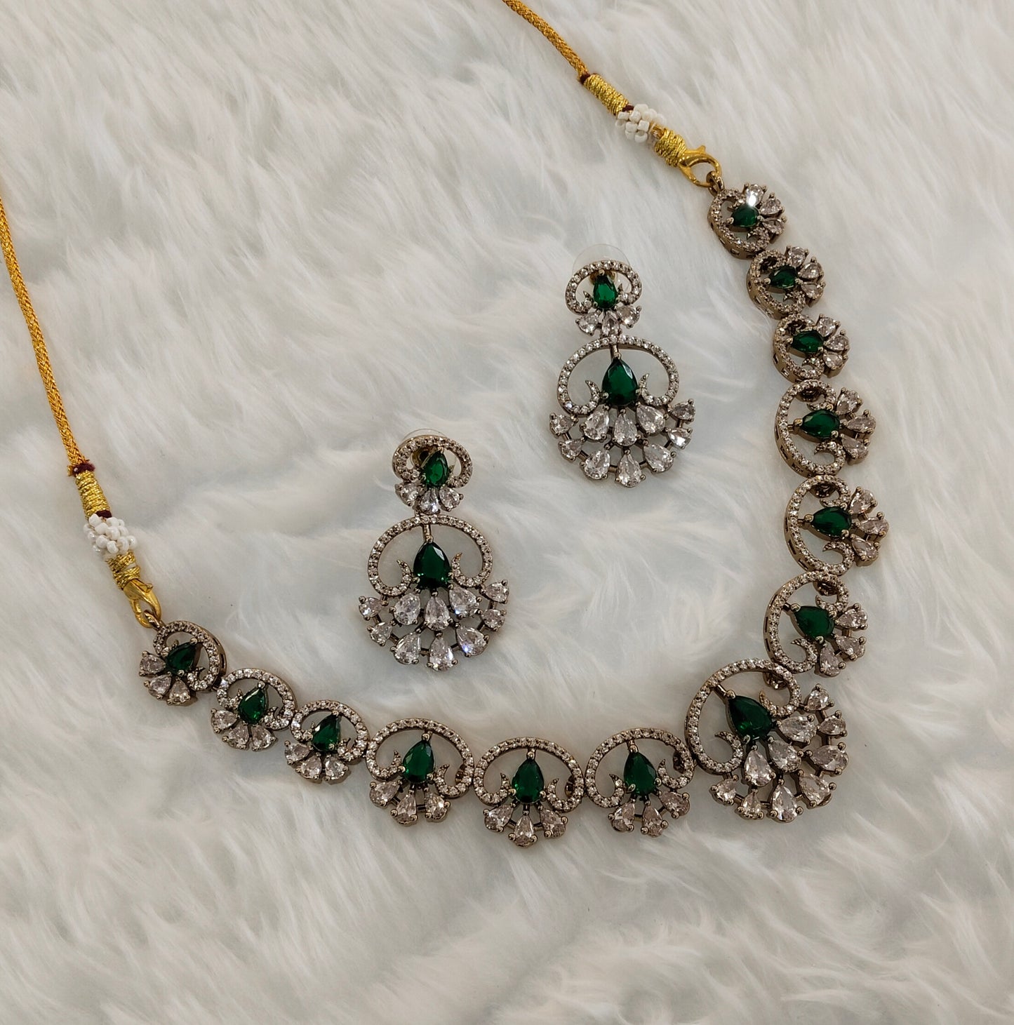 Green CZ Necklace Indian Jewellery Armada Set
