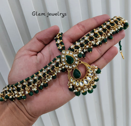 Green Kundan Headpiece Indian Matha Patti