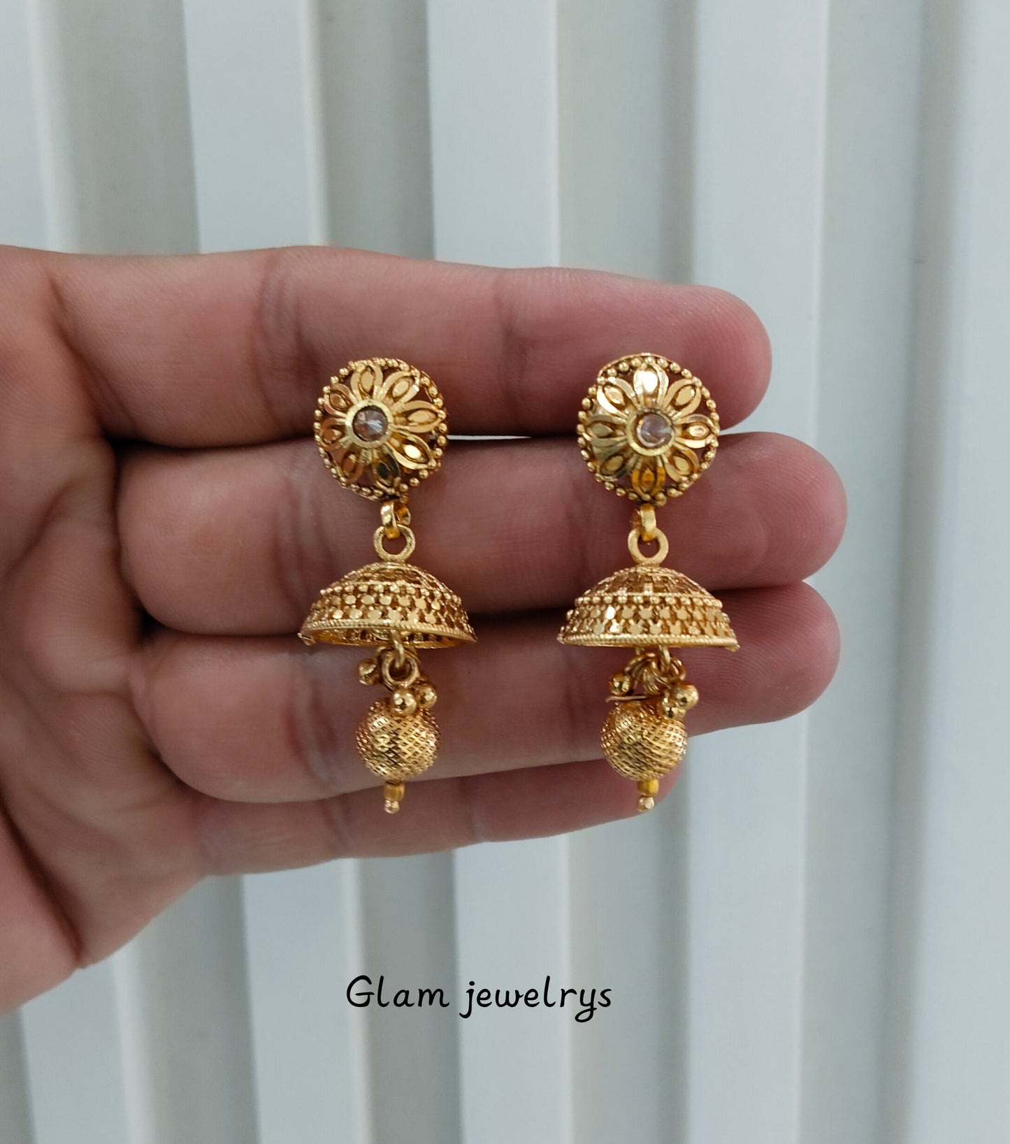 Gold Polki Jhumki Indian Bollywood Earrings