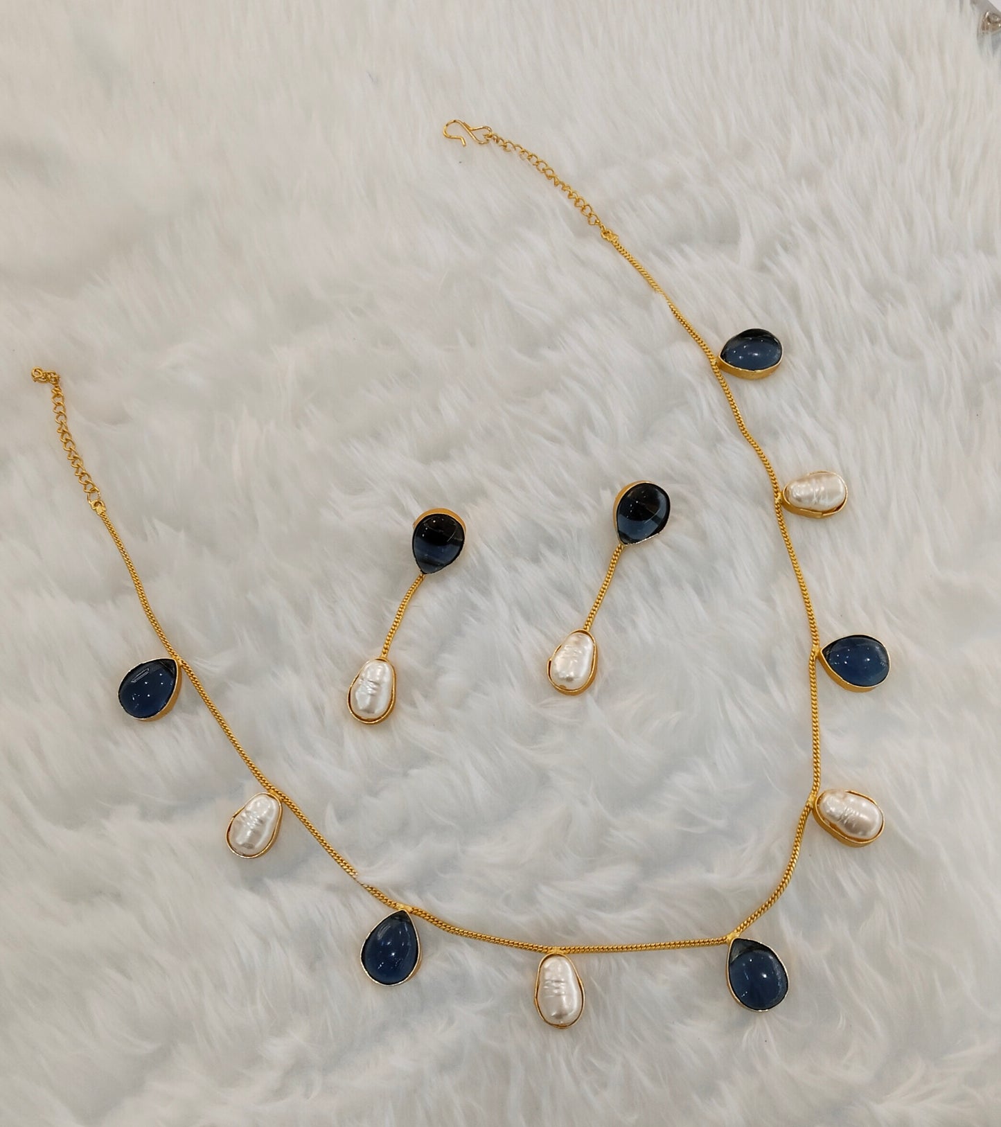 Blue Mother Of Pearl Stone Necklace Indian Jewellery Sagge Set