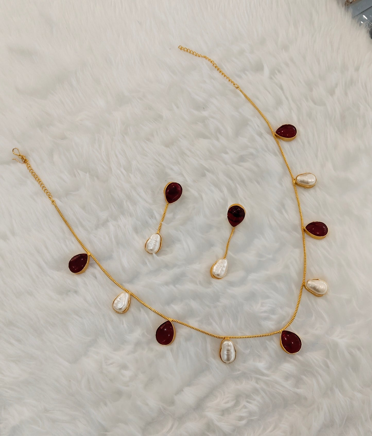 Maroon Mother Of Pearl Stone Necklace Indian Jewellery Sagge Set