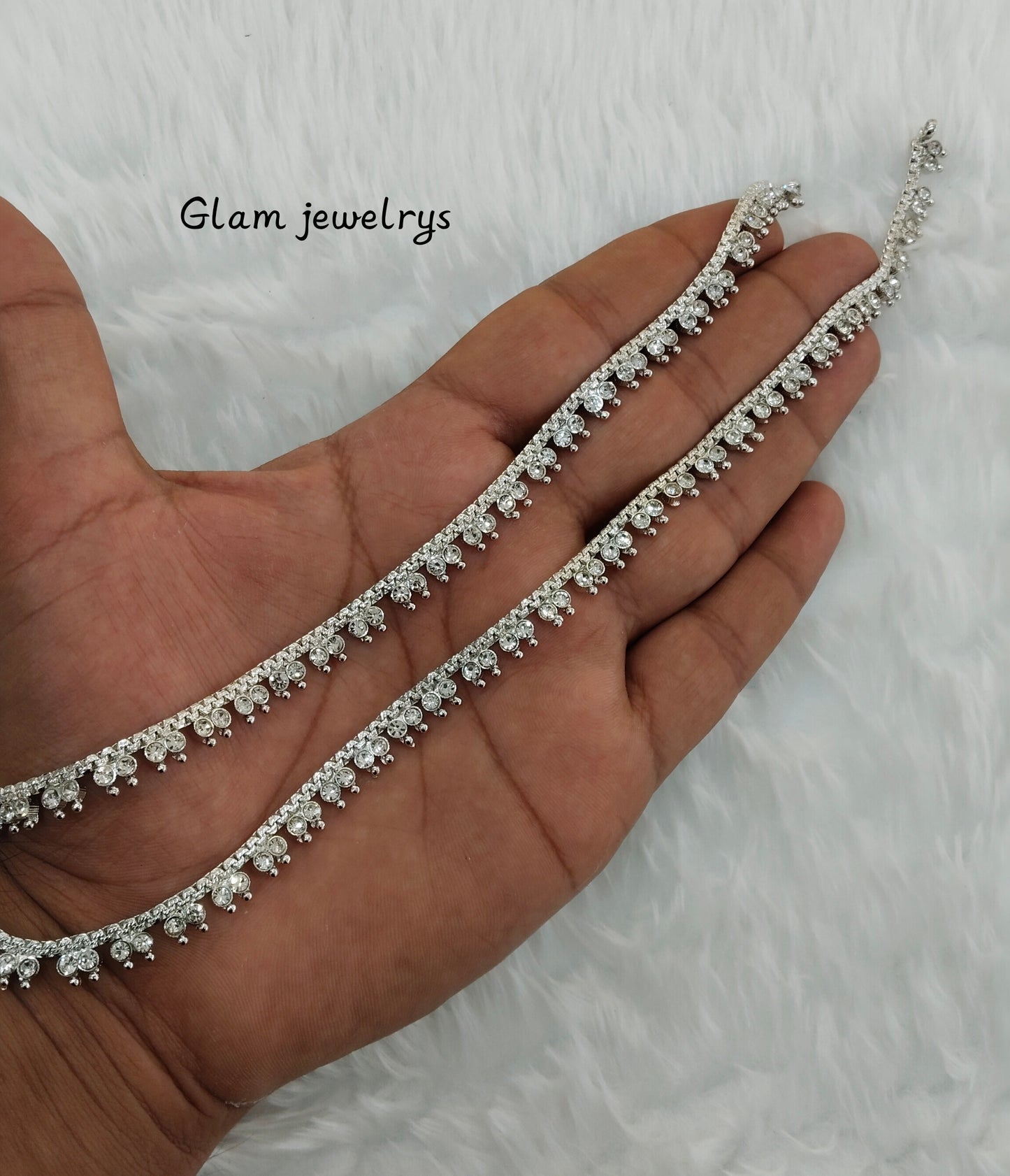 Silver White Anklets Jhanjar Payal Indian Jewellery Prince Set