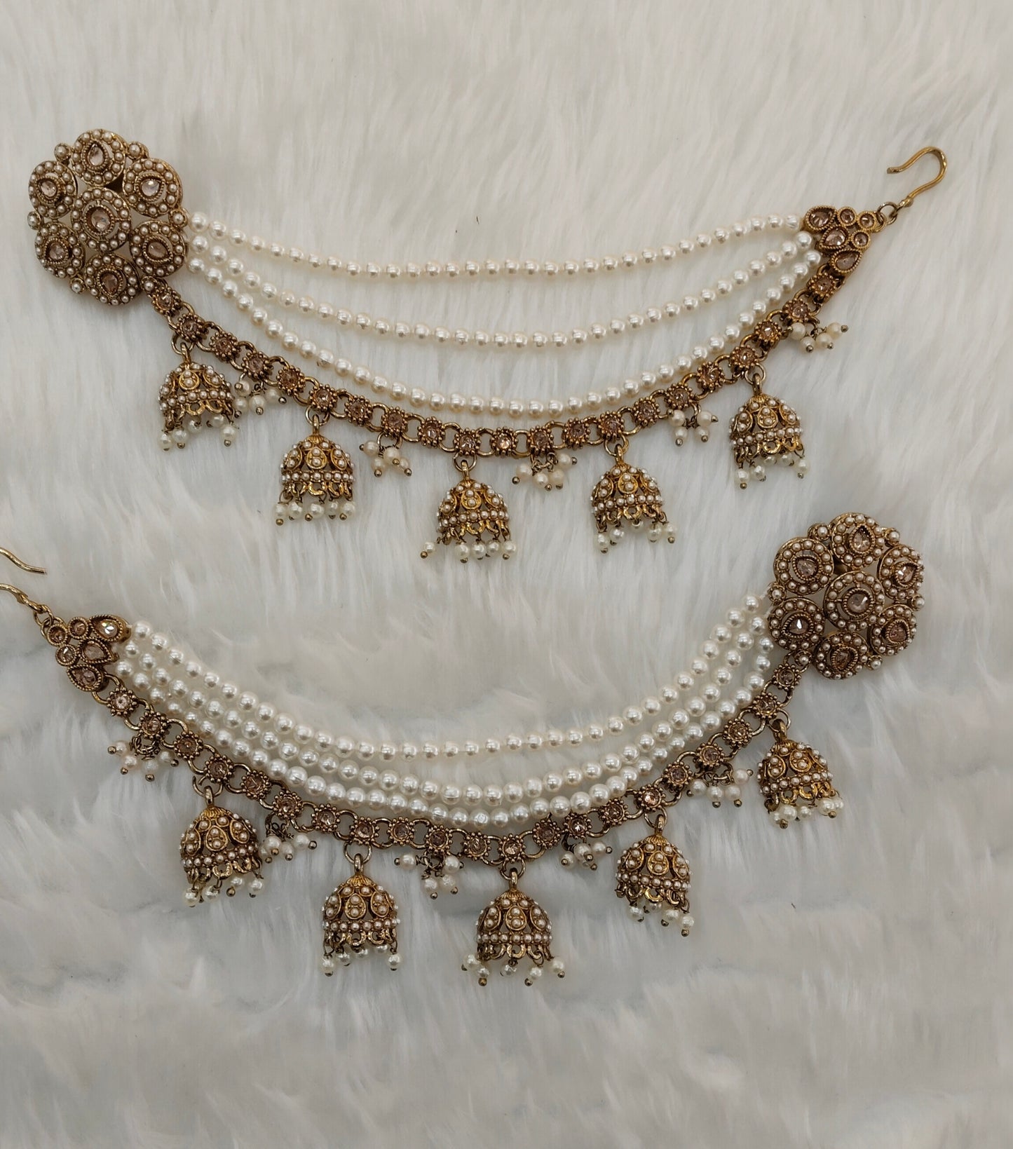 White Antique Gold Bahuballi Style Indian Bollywood Earrings
