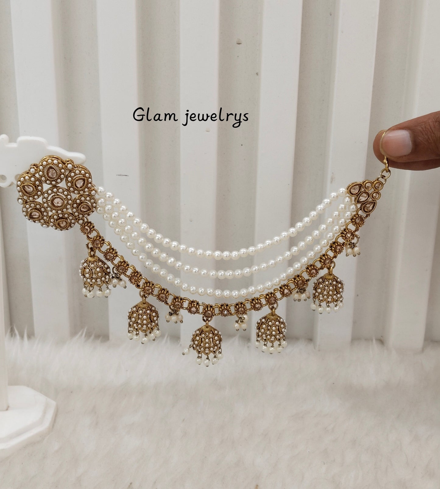 White Antique Gold Bahuballi Style Indian Bollywood Earrings
