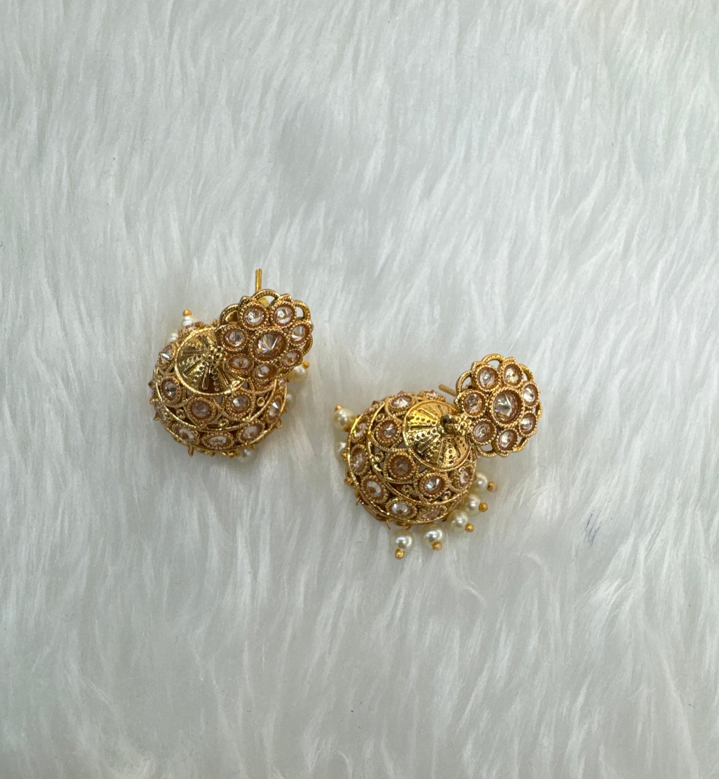 White Gold Polki Jhumki Indian Bollywood Dhutta Earrings
