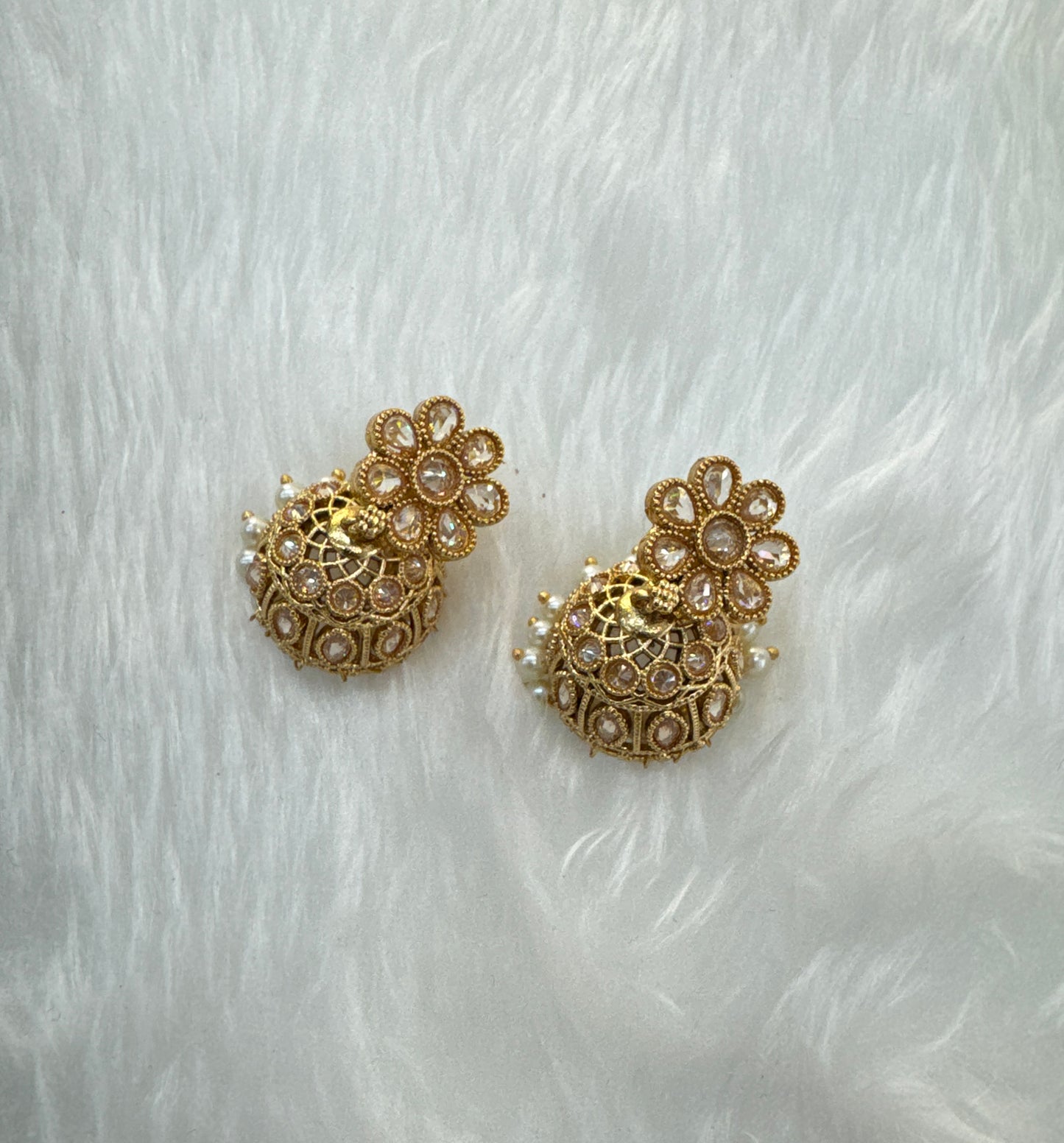 White Gold Polki Jhumki Indian Bollywood Dhutta Earrings