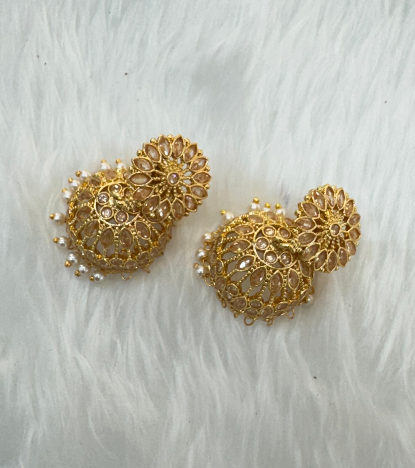 White Gold Polki Jhumki Indian Bollywood Dhutta Earrings
