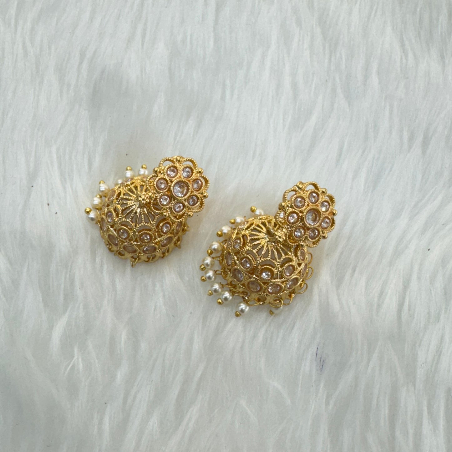 White Gold Polki Jhumki Indian Bollywood Dhutta Earrings