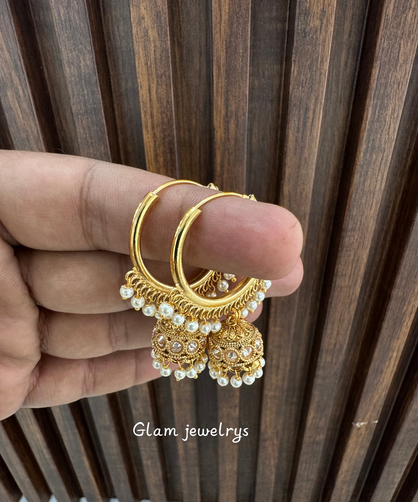White Gold Polki Jhumki Indian Bollywood Dhutta Earrings