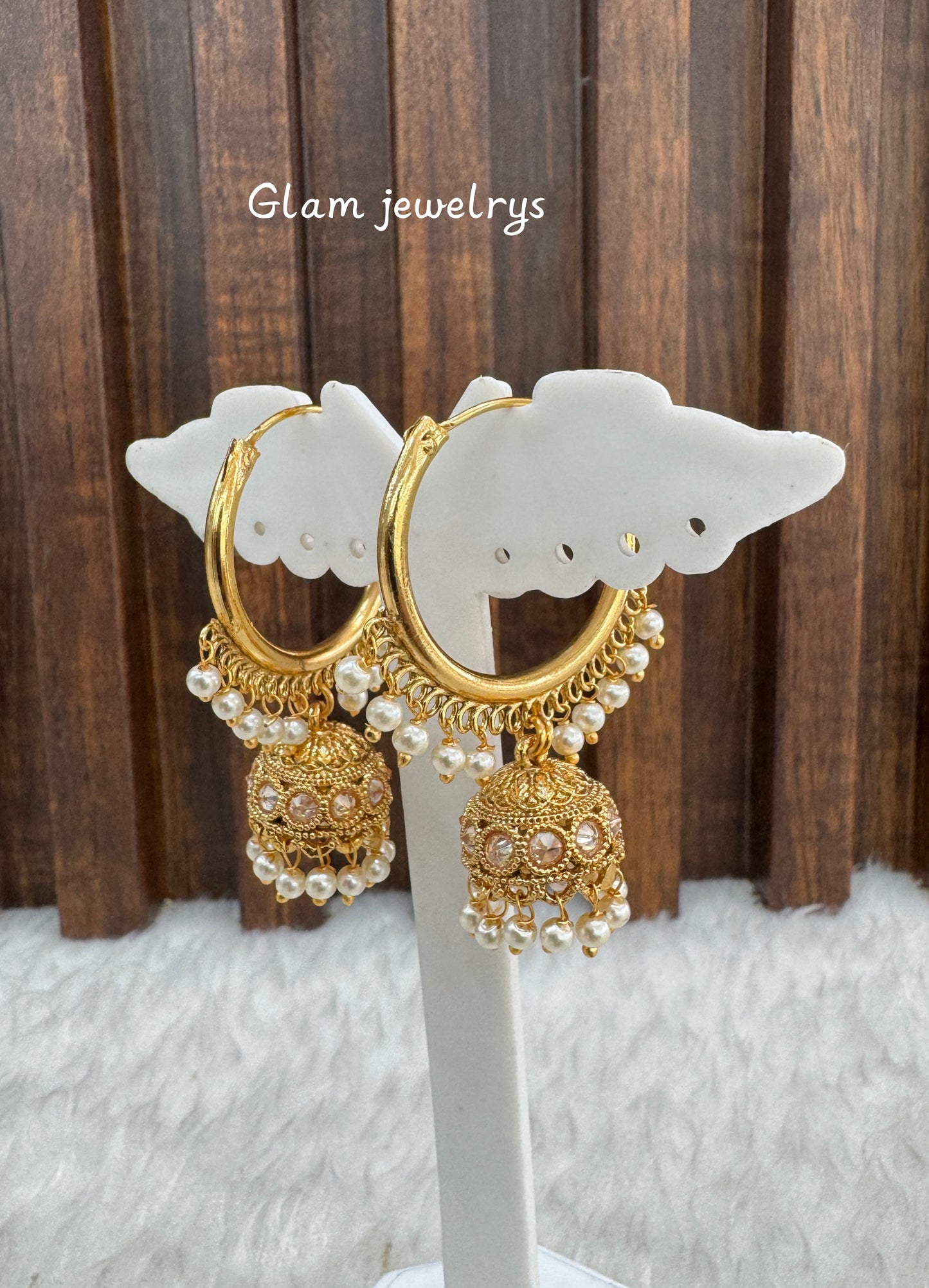 White Gold Polki Jhumki Indian Bollywood Dhutta Earrings