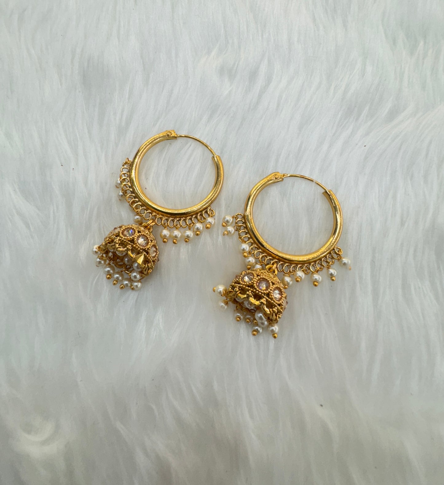 White Gold Polki Jhumki Indian Bollywood Dhutta Earrings