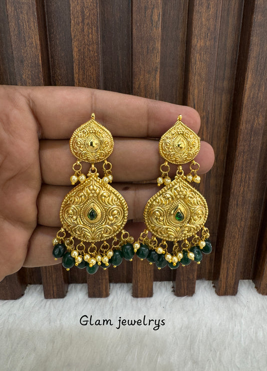 Green Jadau Patra Indian Bollywood Guggu Earrings