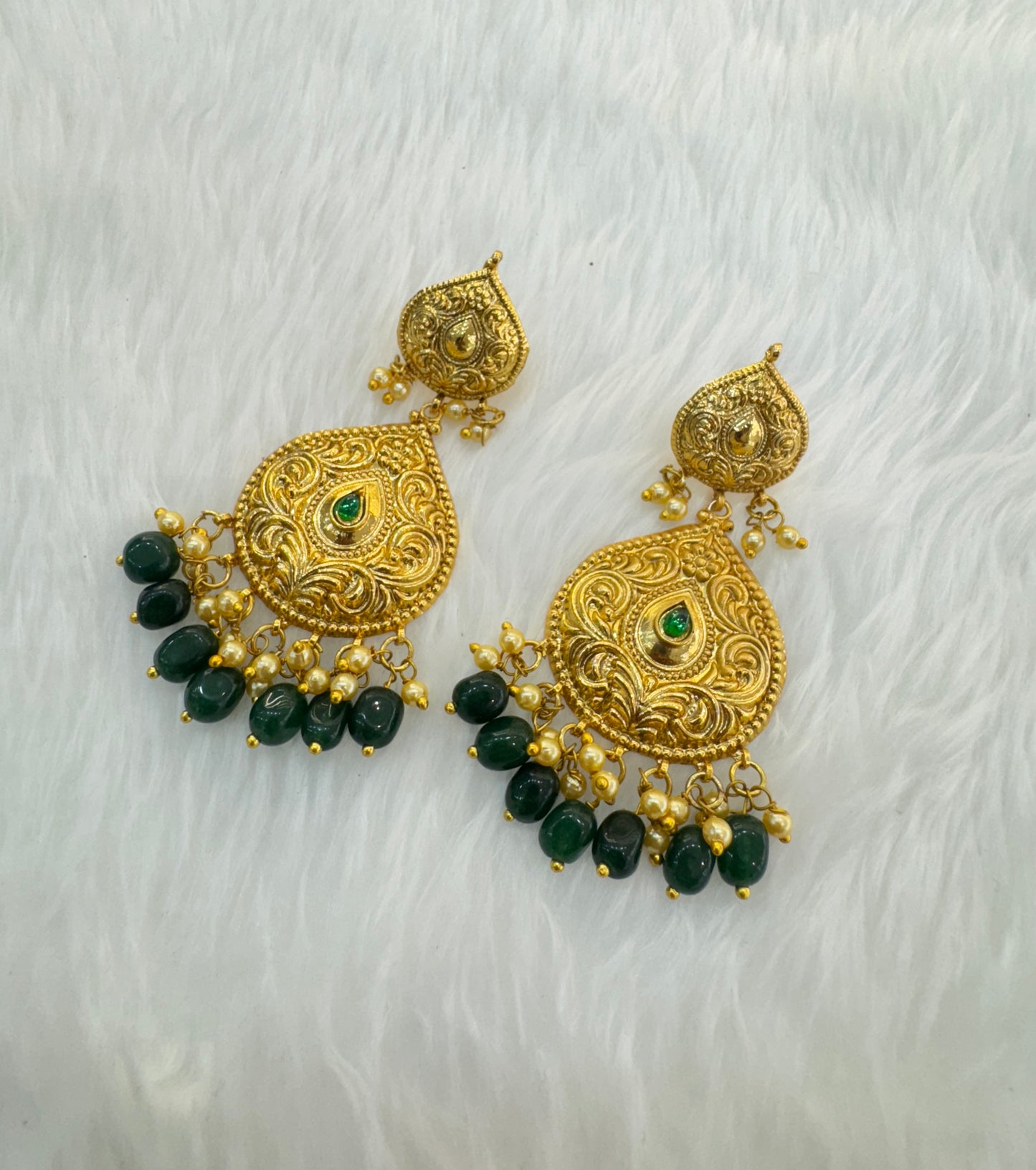 Green Jadau Patra Indian Bollywood Guggu Earrings