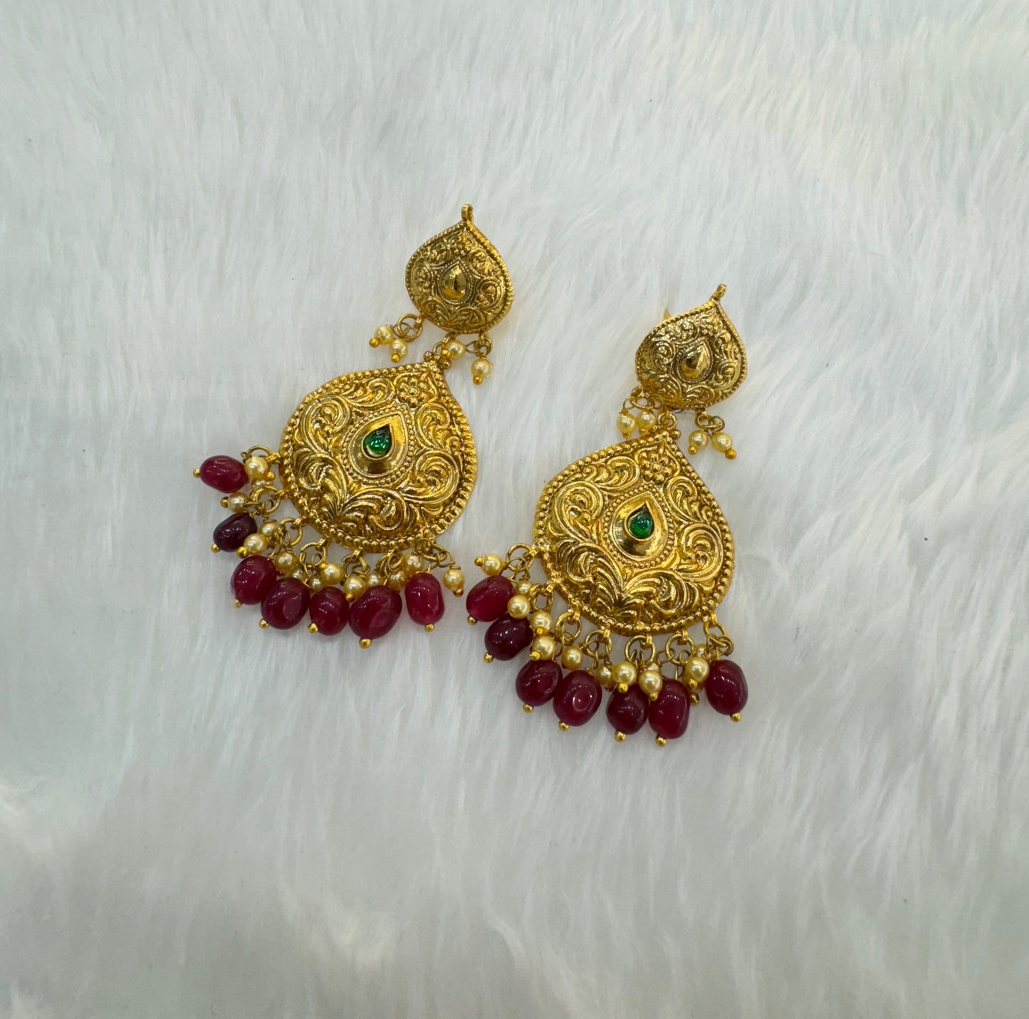Ruby Green Jadau Patra Indian Bollywood Guggu Earrings