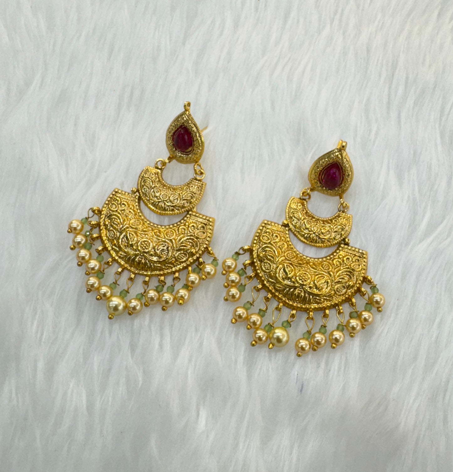 Ruby Jadau Patra Indian Bollywood Guggu Earrings